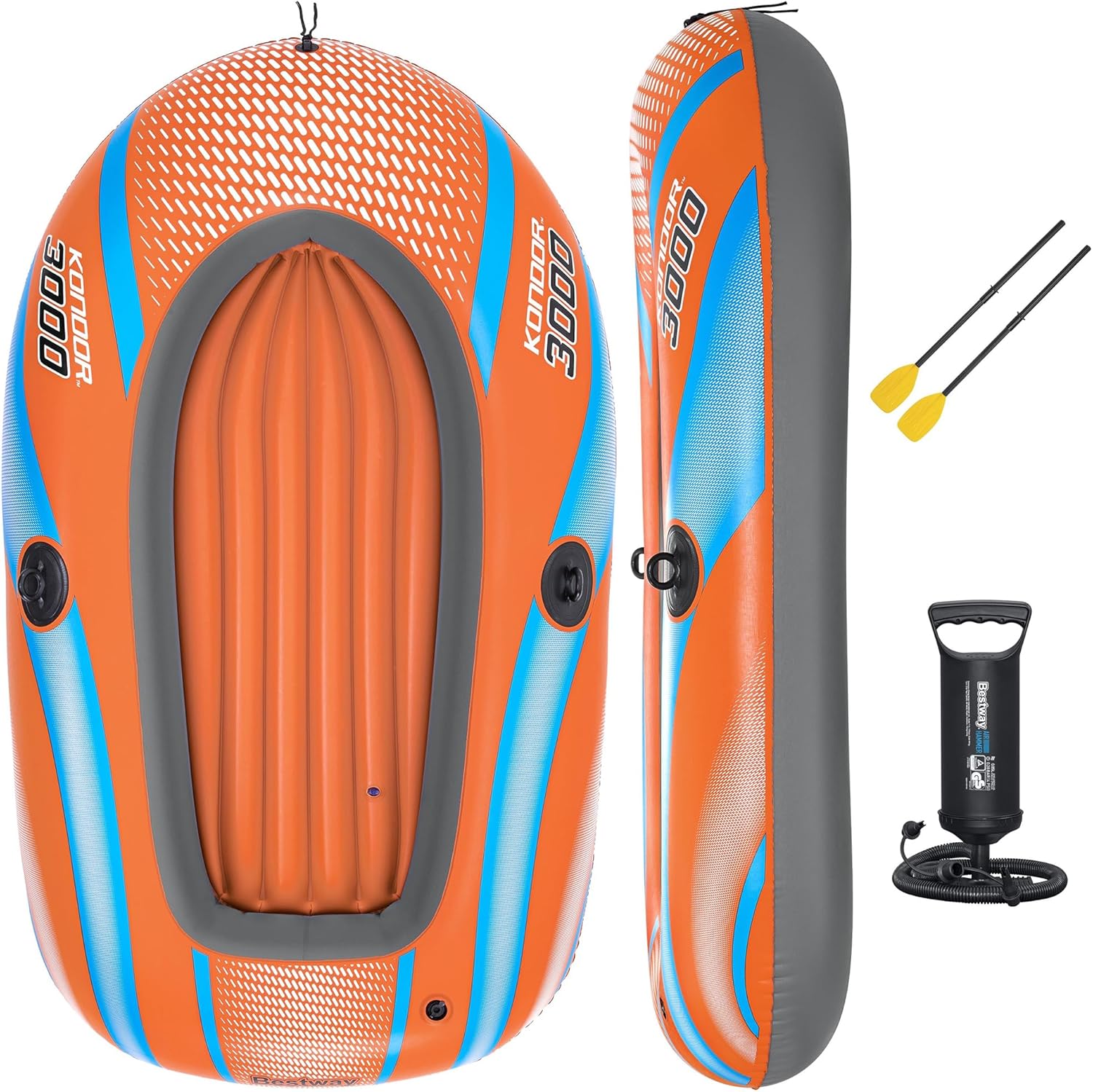 H2OGO! Kondor 3000 Inflatable Raft Set - 6'11" x 48" - Orange & Blue, Fits 2 Adults & 1 Child, Oars & Hand Pump, Water Sports Boat, 410lb Cap, Ages 6+