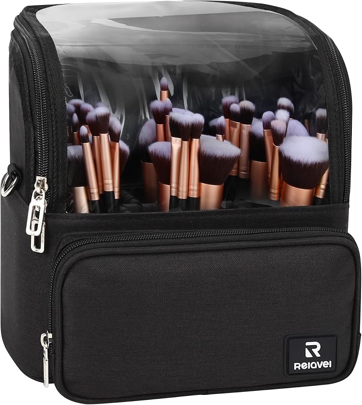 Necessaire TANTO para Pincéis de Maquiagem com Divisórias Ajustáveis, Preta, Pacote com 2