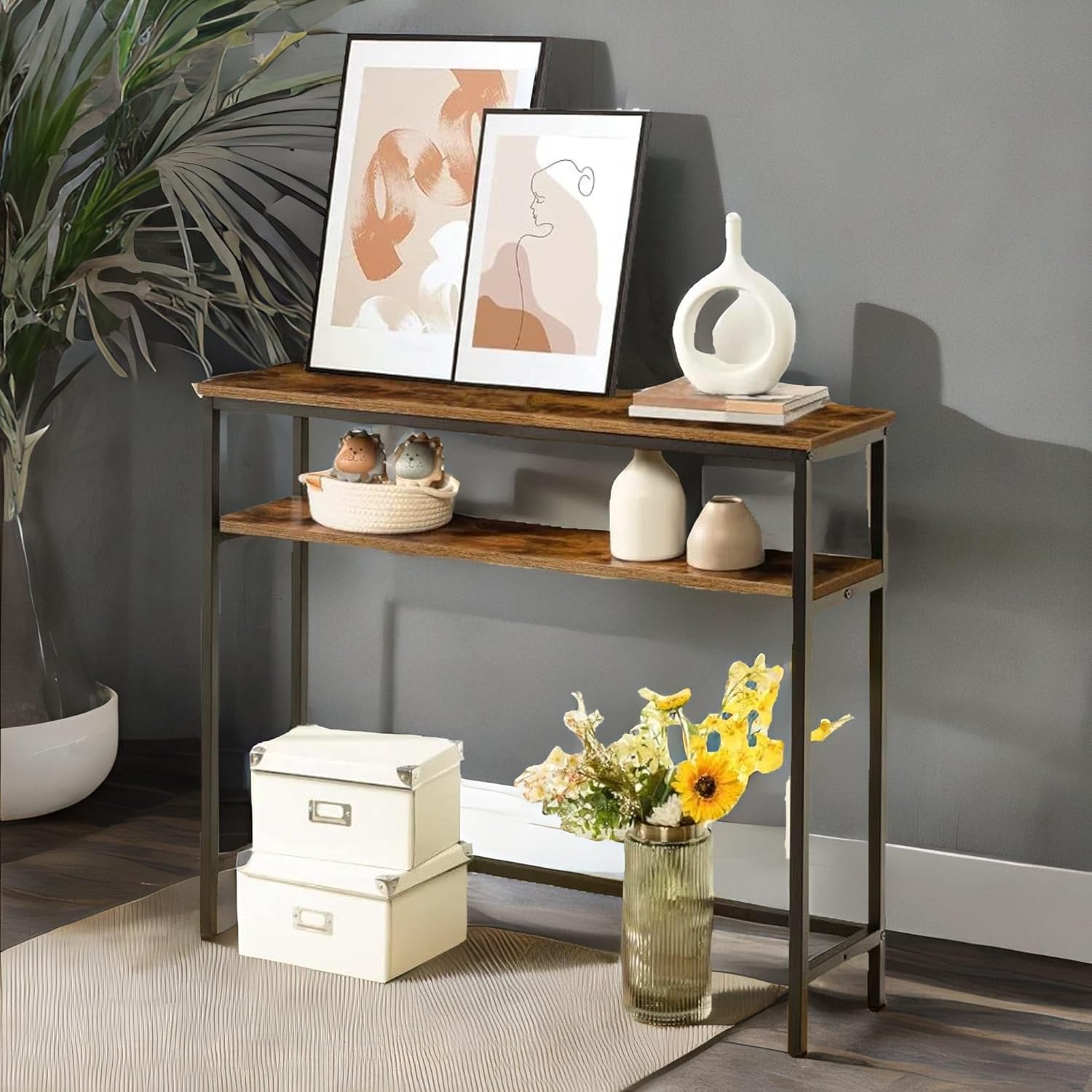 Rafaelo Mobilia Console Table With 2 Shelves, Hallway Slim, Hallway Table, Slim Console Table