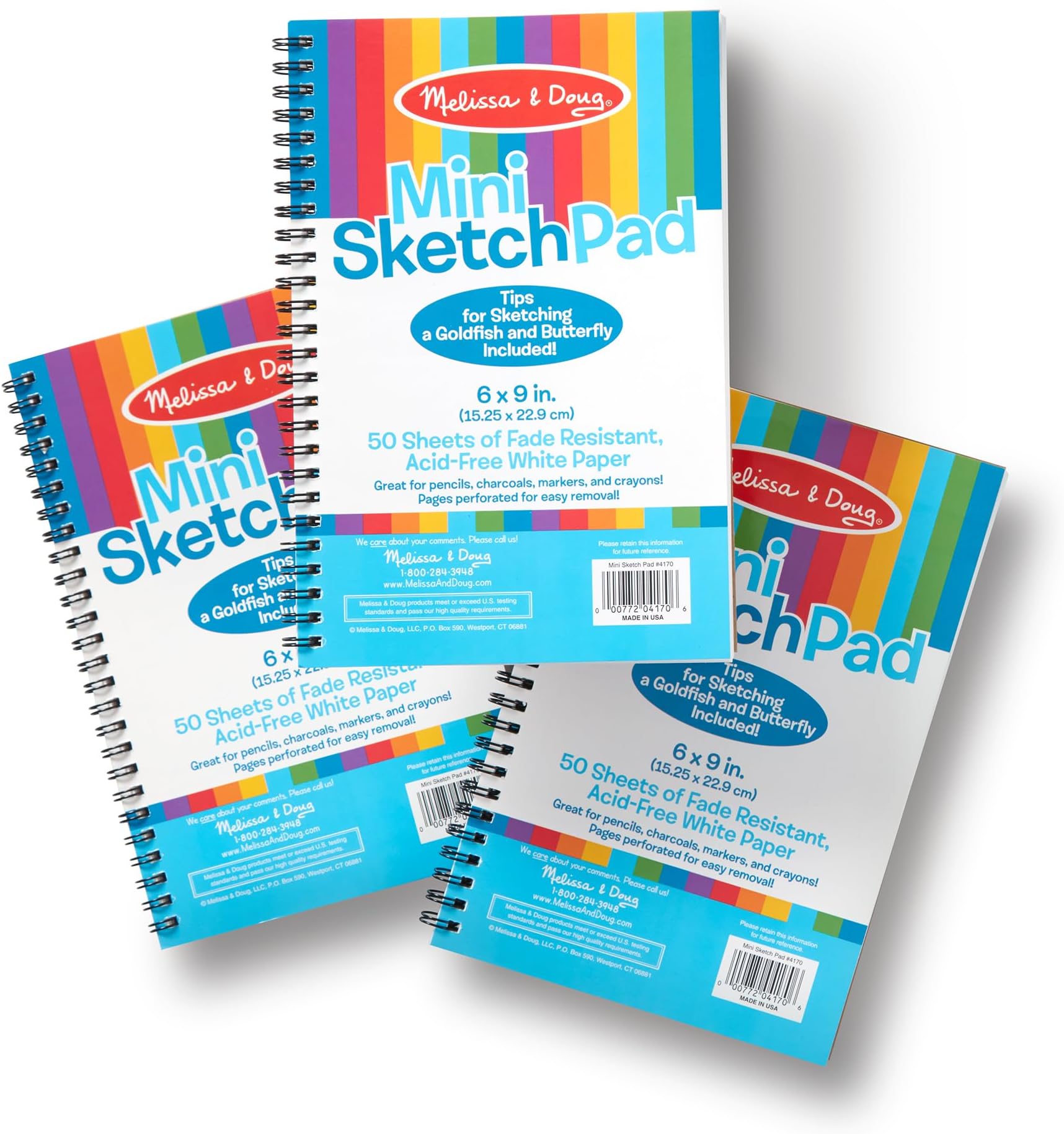 Melissa & Doug Drawing Paper, Sketch Pad, 3-Pack Bundle for Coloring, Writing or Painting (6 x 9 inches) - 50 Sheets Each, Kids Drawing Pad & Art Supplies for Kids Ages 3+