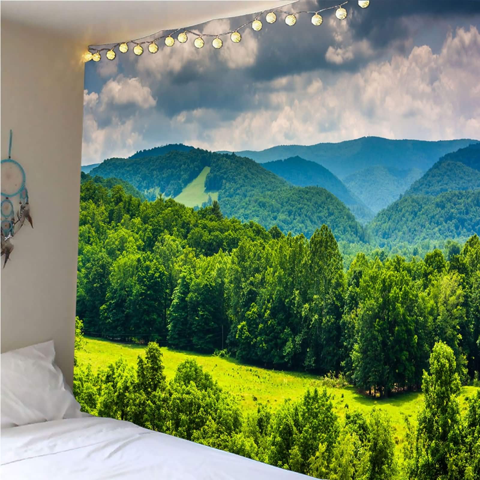 Homxi Wandteppich Klein 260 x 240 CM,Polyester Wall Tapestry Wanddeko Naturlandschaft Grün Wandtuch Psychedelic