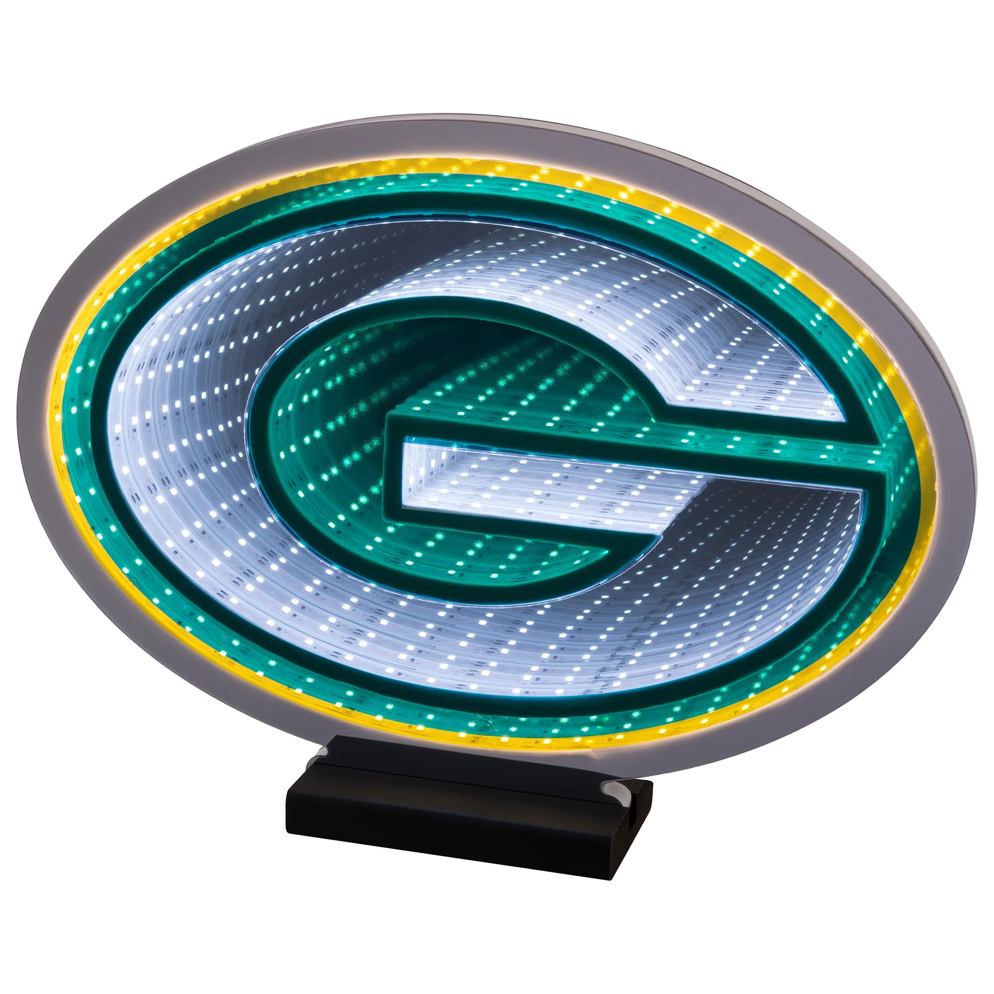 Sporticulture NFL Team Green Bay Packers LED Infinity Logo Light - 3D Light Effect, Acrylic Display with UL Plug and Stand
