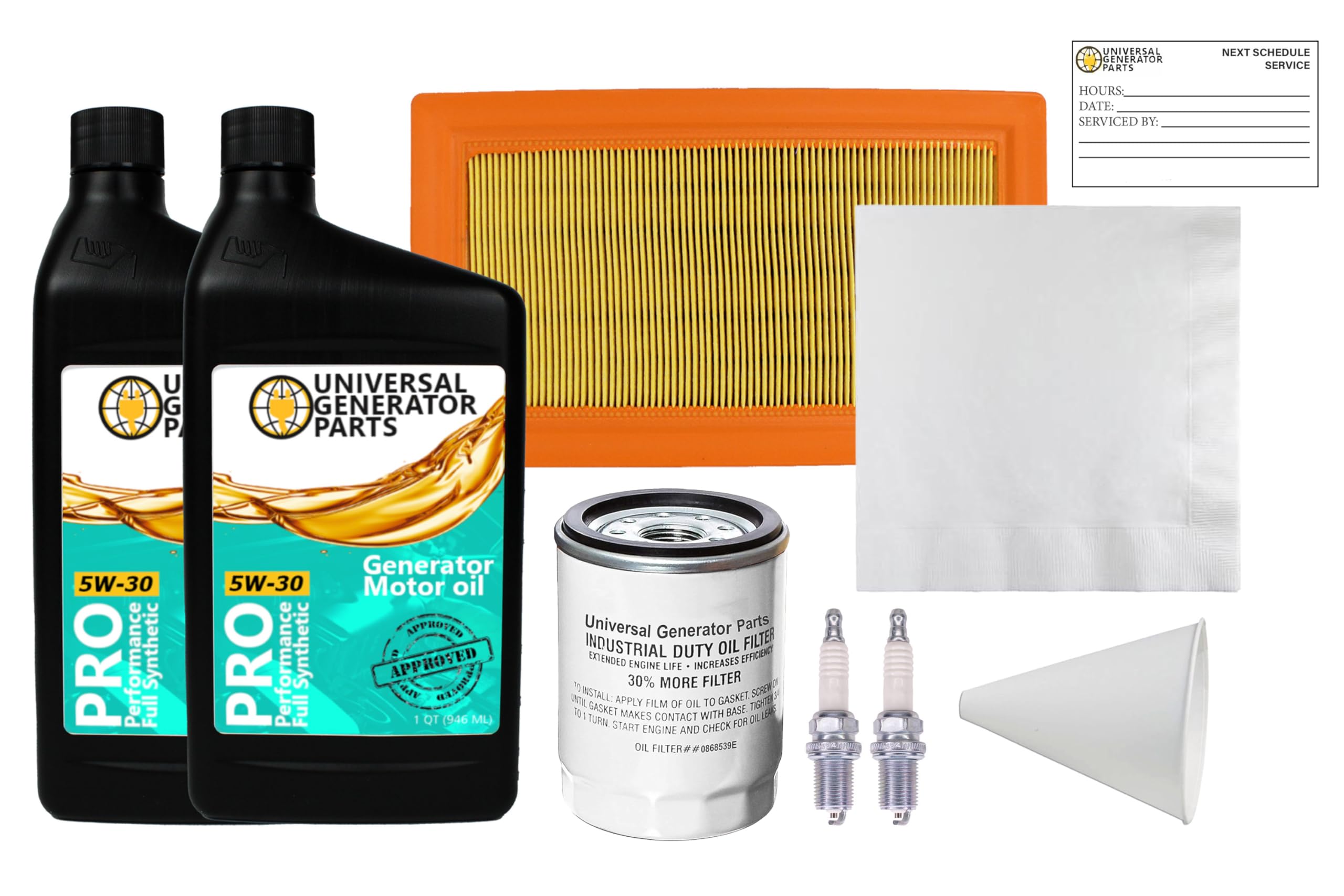 Universal Generator Part-Replacement-0J93230SSM, Kit-10kW-26kW SM 990 to 999 engines Kit-Includes Synthetic Oil’s, Spark Plug’s, Air Filter, Oil Filter, Paper Funnel, and Oil Wipe–Enhance Motor
