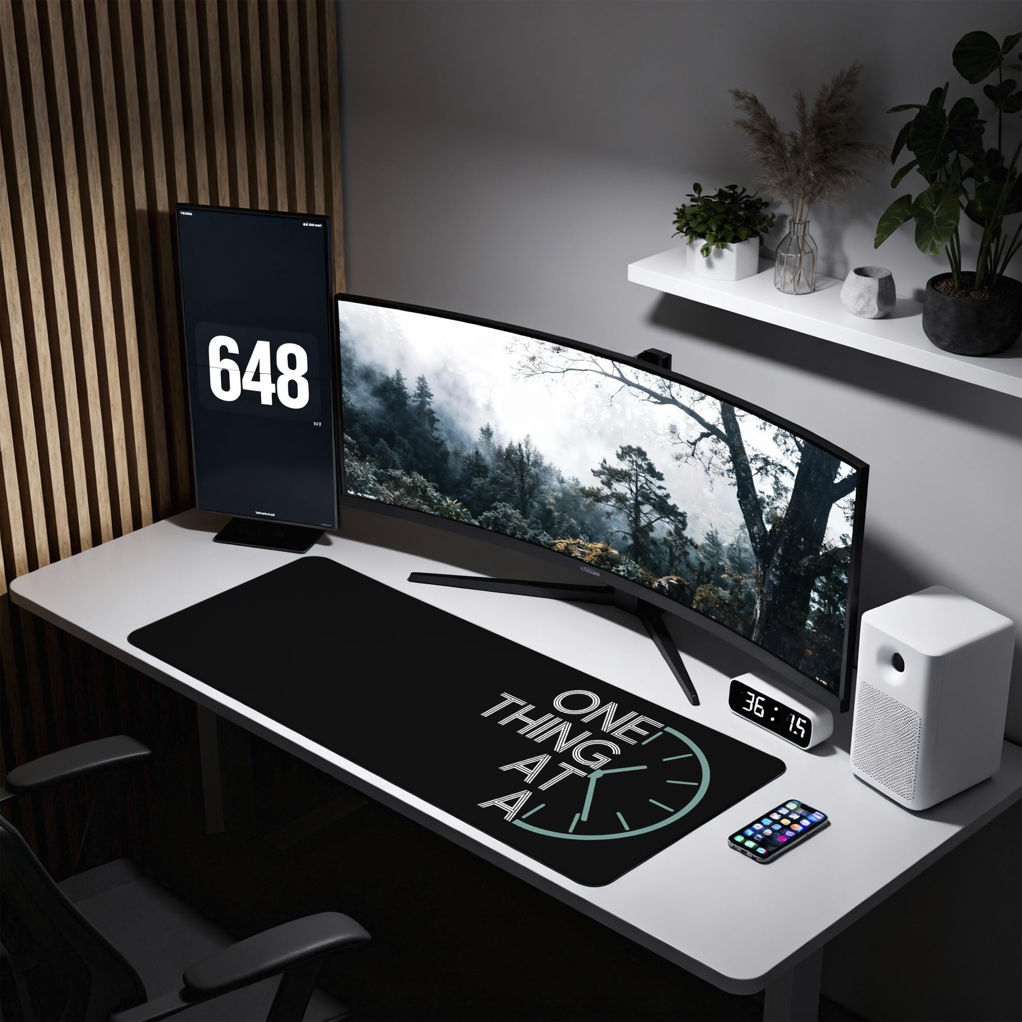 SoulAbiti One Thing At A Time Gaming Mouse Pad, 36 x 16 Inch XXXL Extended Desk Mat for Keyboard & Mouse, Black Cyan Productivity Deskpad, Non-Slip Rubber Base, Stitched Edges 4