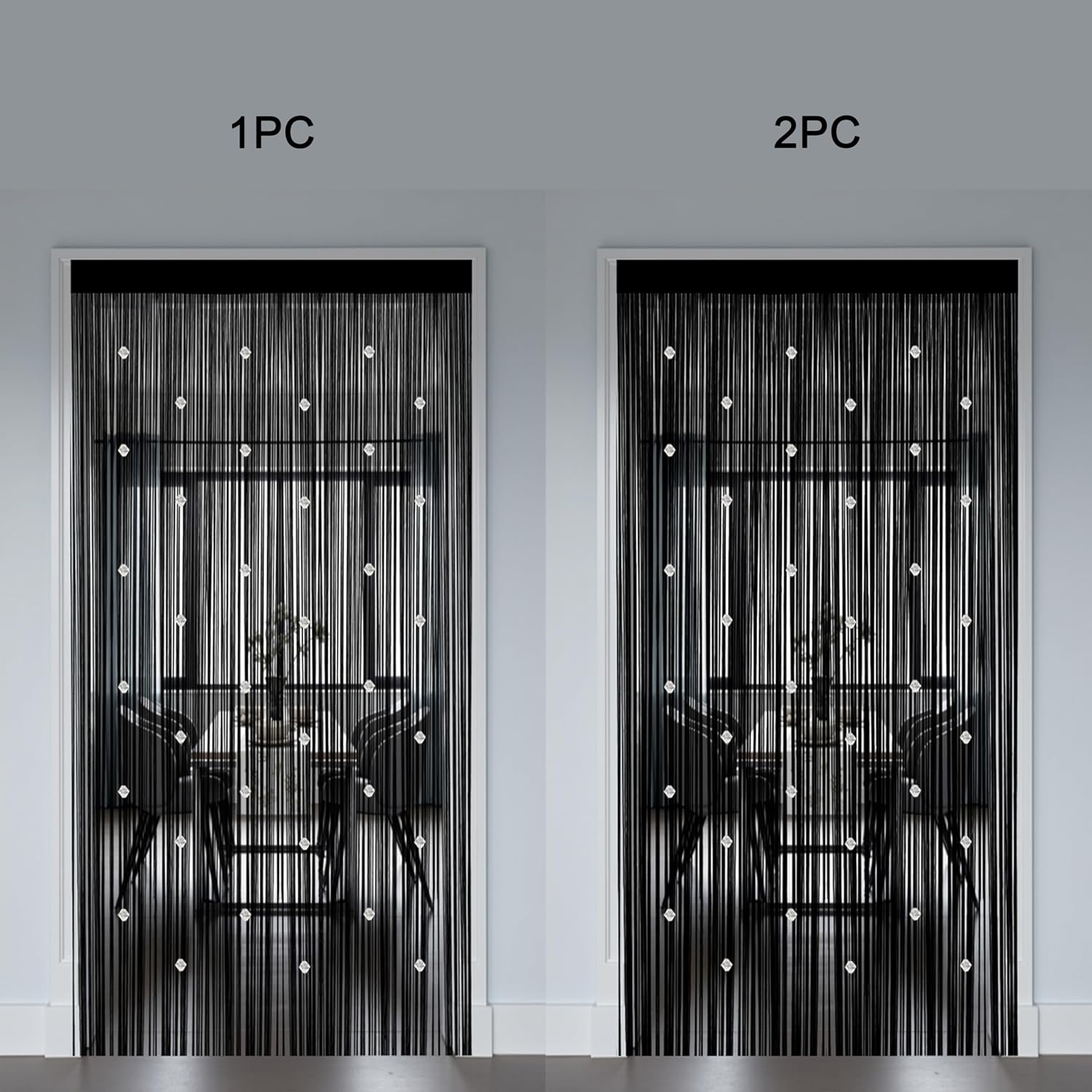 Beaded String Curtains for Doorways Boho Bedroom Decor Hanging Door Wall Beads Closet Window Curtain Room Divider Privacy Decorative (Black, 39" W x 110" L) thumbnail