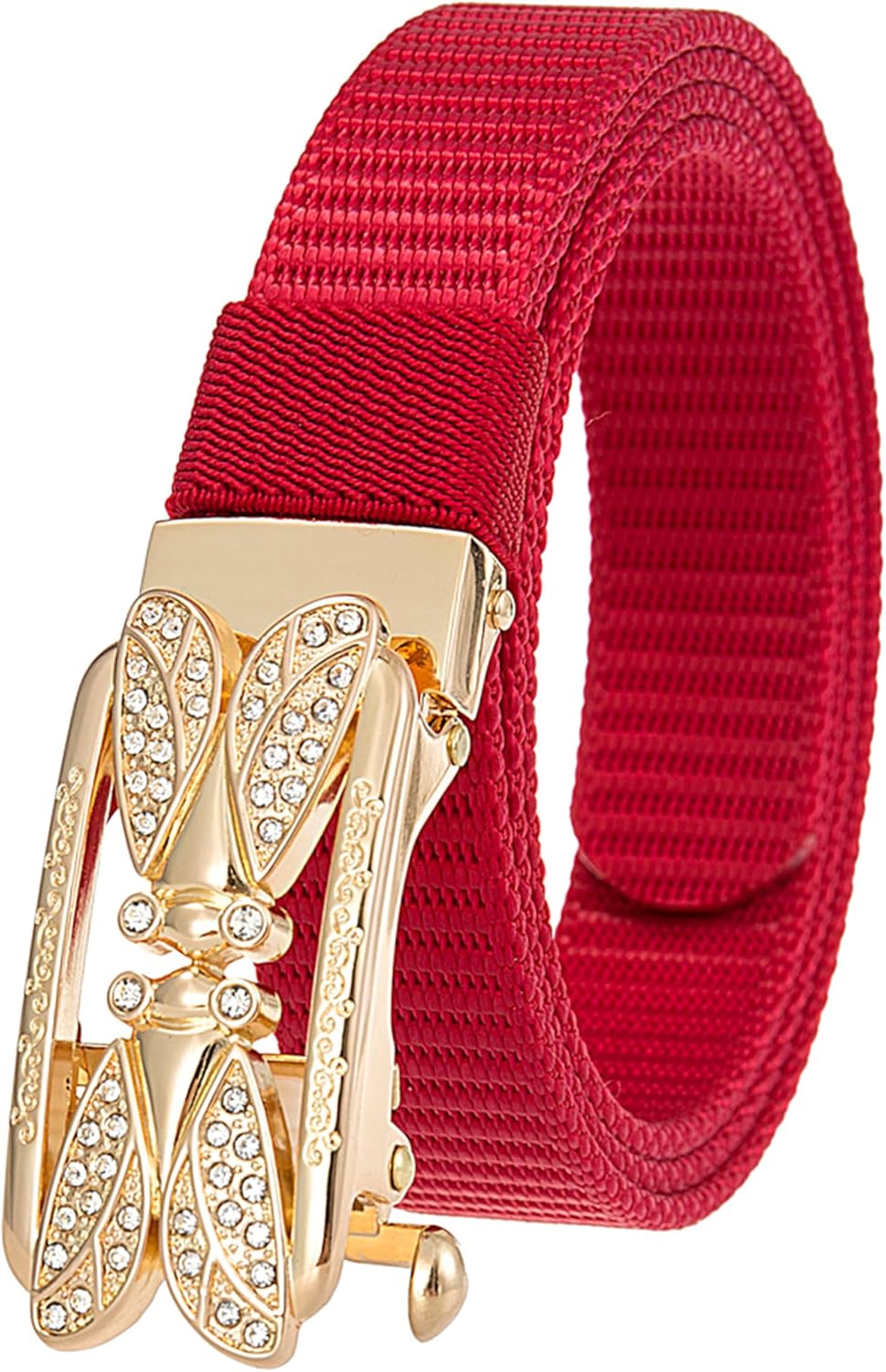 Women's Rhinestone Automatic Buckle Waist Strap Weave Solid Color Nylon Belt No Holes Belts for Jeans Pants