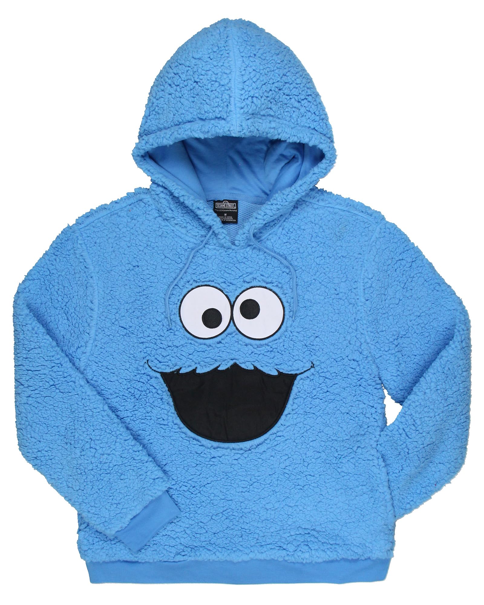 Sesame Street, felpa con cappuccio da donna in pile a maniche lunghe con stampa Cookie Monster ricamata
