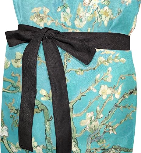 Miniatura 4 de WIHVE Delantal de moda Van Gogh Ramas de almendro en flor Delantal ajustable con bolsillos y lazos extralargos, lavable a máquina, 27.5 x 29