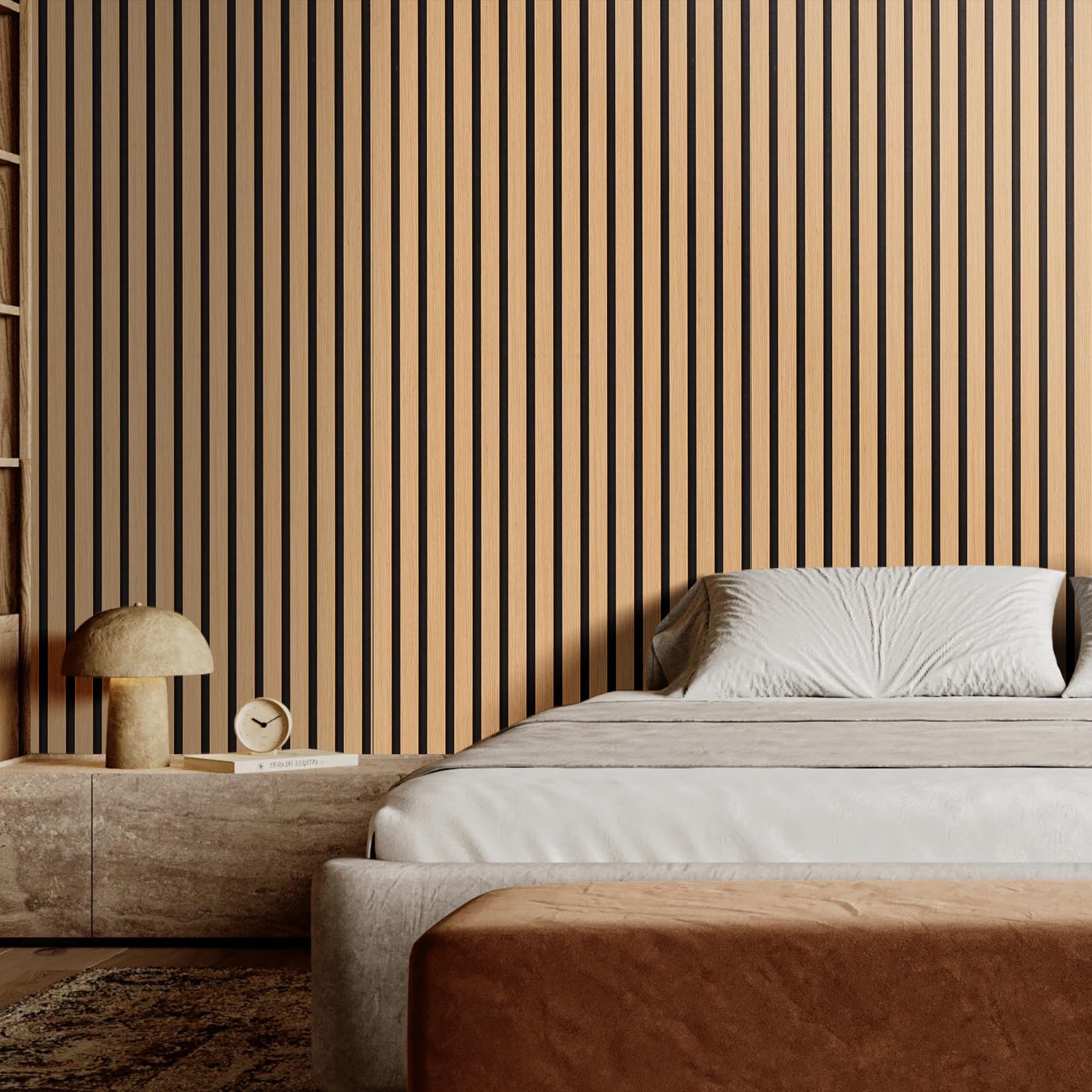 VEVOR Pannelli Acustici a Doghe in Legno 2400 x 200 mm Pannelli da Parete in Legno MDF con Accenti per Decorazione Pareti Interne, Pannelli da Parete in Finto Legno, Riduzione di Rumore, Rovere Chiaro
