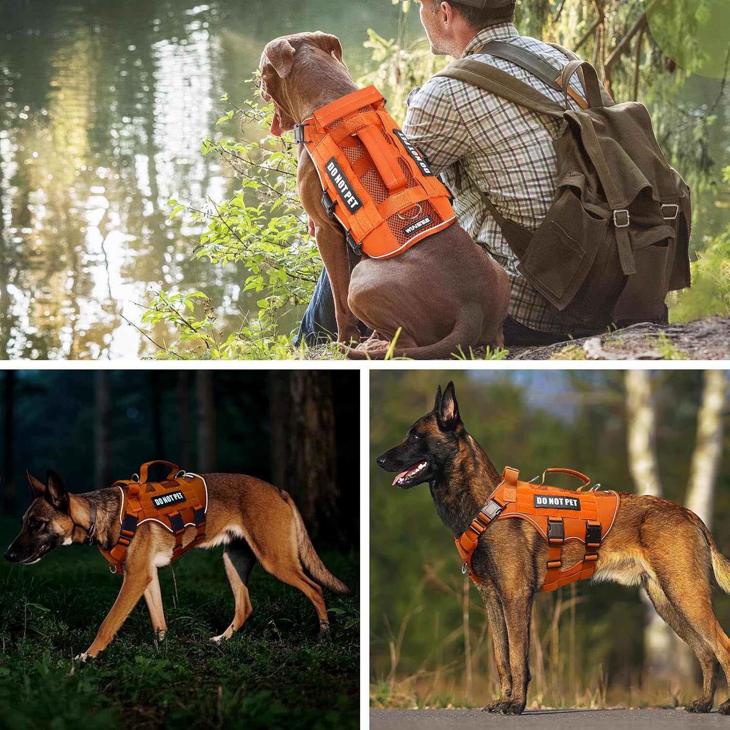 WINSEE Mesh Dog Harness with 10 Pet Patches for Medium Service Dog in Training, Breathable Tactical Molle Vest with Double Handle, Reflective Military Pet Vest for Walking Hiking