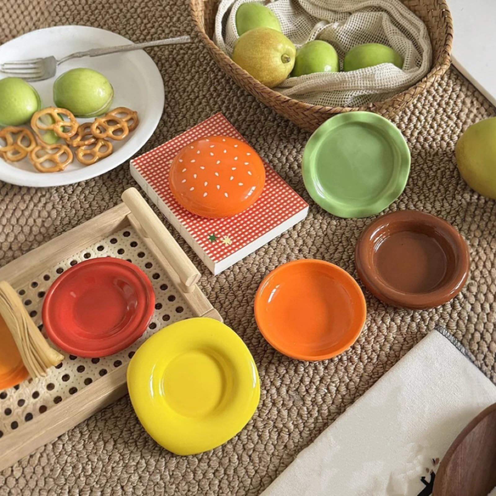 Assiettes Empilables En Forme De Hamburger - Lot De 6 Céramiques Miniatures Pour Sauce Ou Apéritif - 6