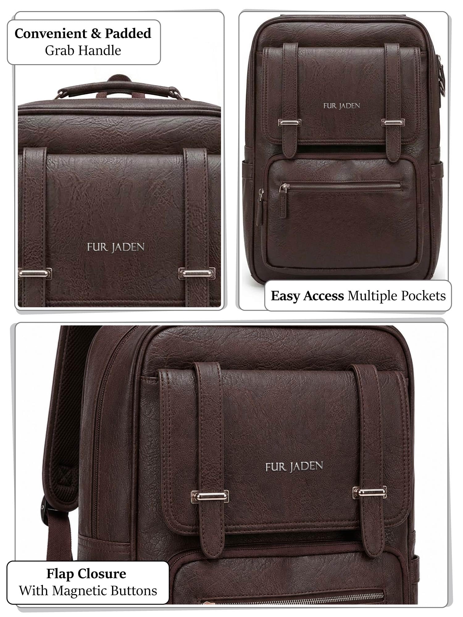 FUR JADEN Vegan Leather Stylish 15.6 Inch Laptop Backpack Travel Weekender Bag For Men Women — Amazon image 3