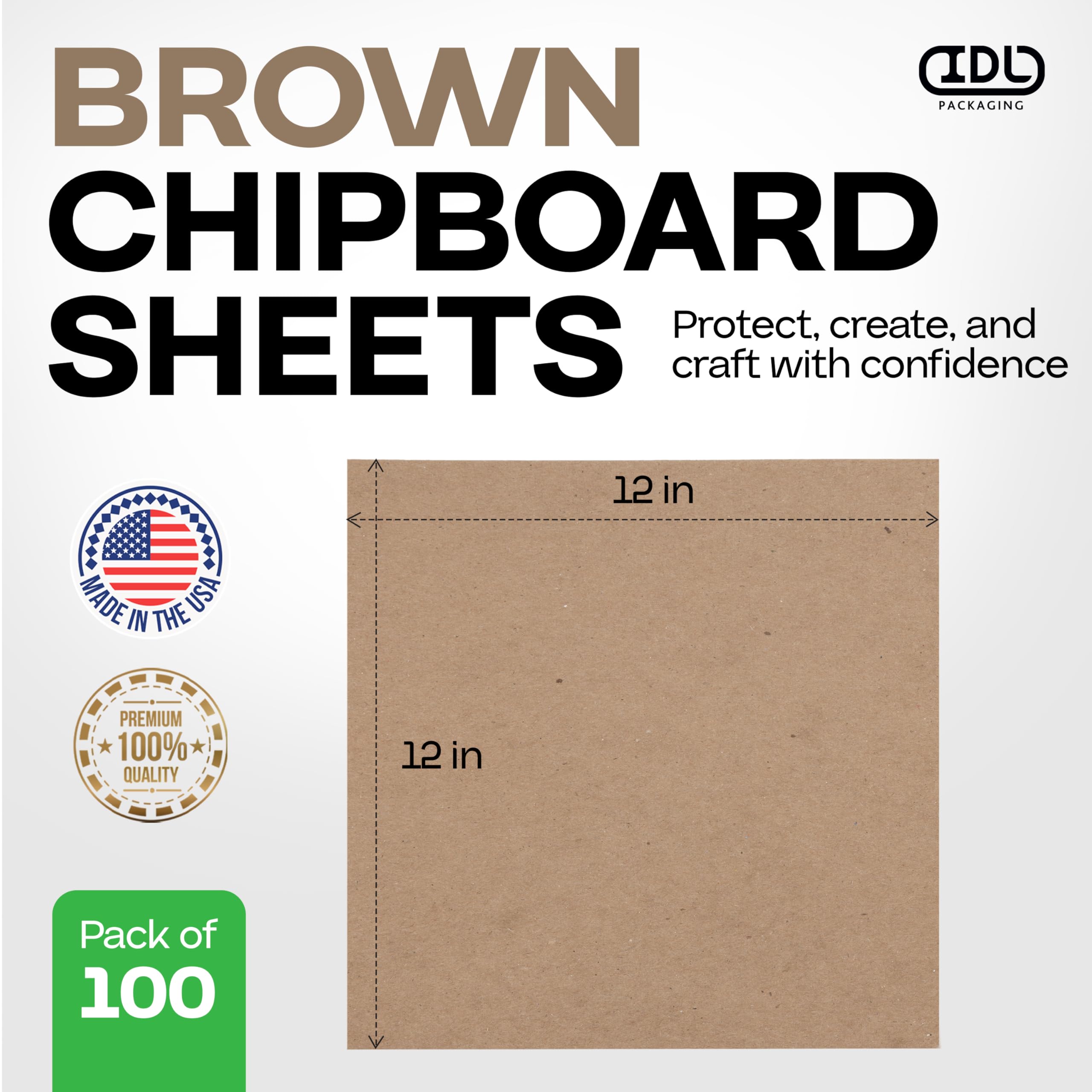 Lot de 100 feuilles d'aggloméré de 30,5 x 30,5 cm, fabriquées aux États-Unis pour scrapbooking, encadrement, carton marron résistant de 0,1 cm d'épaisseur