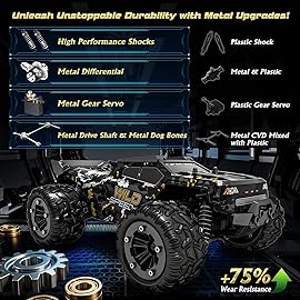 1:16 Scale All Terrain Fast RC Cars, 40KM/H High Speed 4WD Remote Control Car with 2 Rechargeable Batteries, 4X4 Off Road Monster Truck, 2.4GHz Electric Vehicle Toys Gifts for Kids and Adults