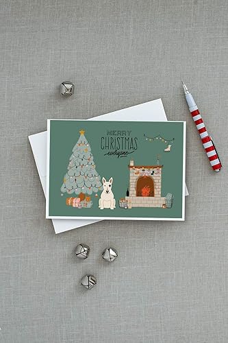 Miniatura 3 de Caroline's Treasures CK7701GCA7P White Bull Terrier - Tarjetas de felicitación y sobres de Navidad para todos, paquete de 8 tarjetas en blanco con