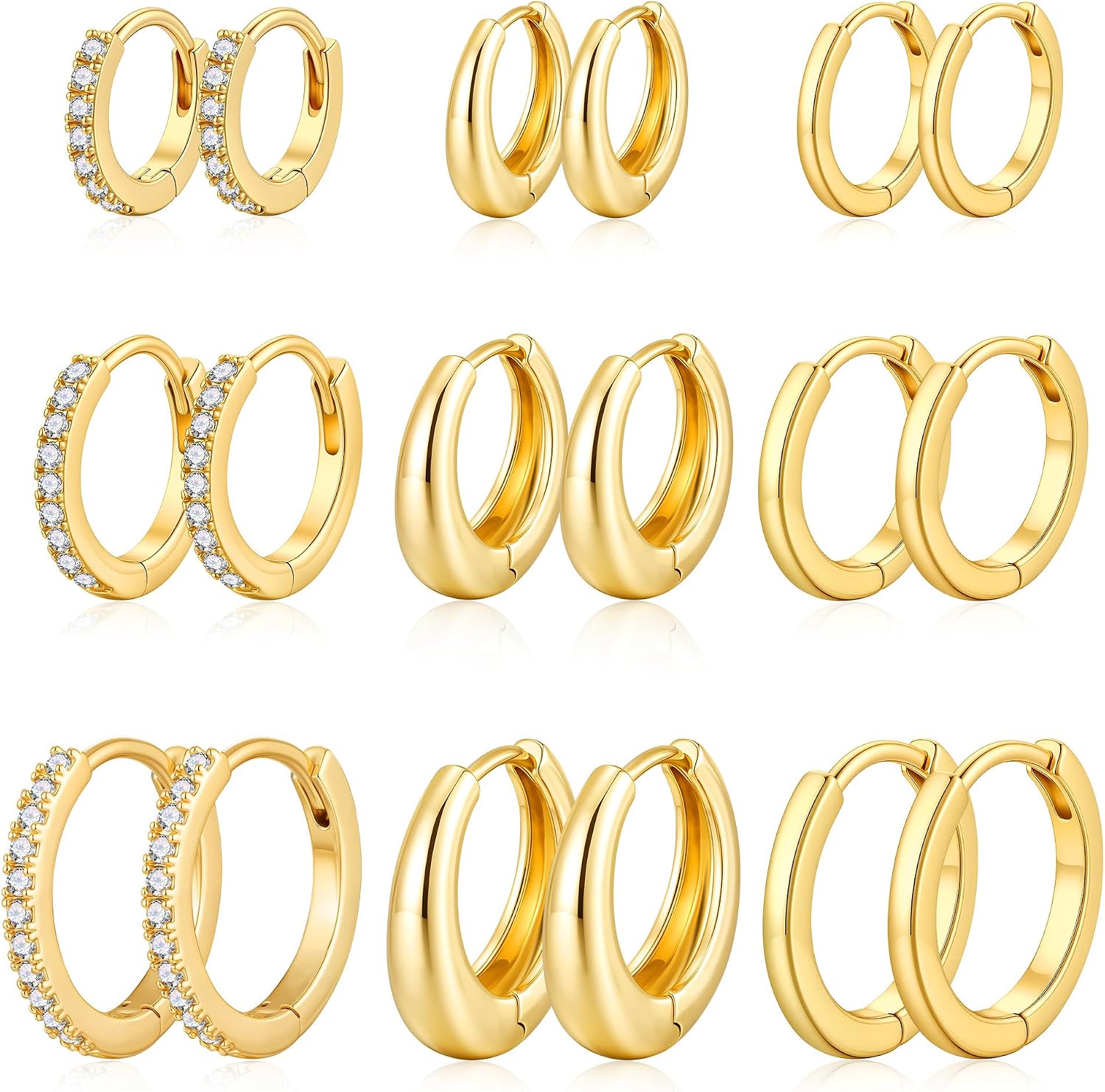 Turandoss 9 Pairs Gold Hoop Earrings for Women, 14K Gold Plated Hypoallergenic Huggie Earrings Small Hoop Earring Sets for Multiple Piercing Trendy Fashion Earrings for Women