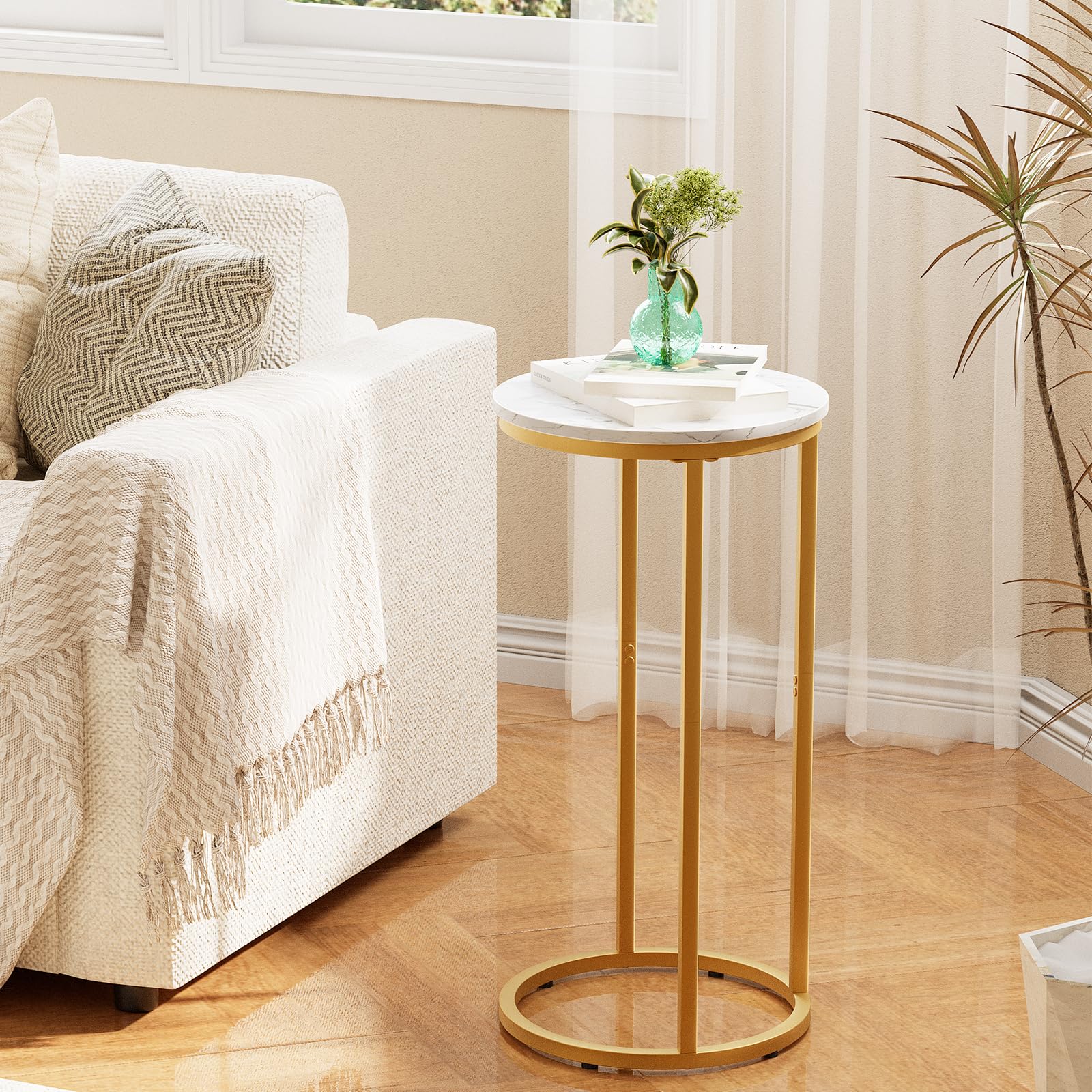 家具の大丸　KATY SOFA SIDE TABLE Amazon.com: Katrawu C Shaped end Table,Wood Round Side Table for