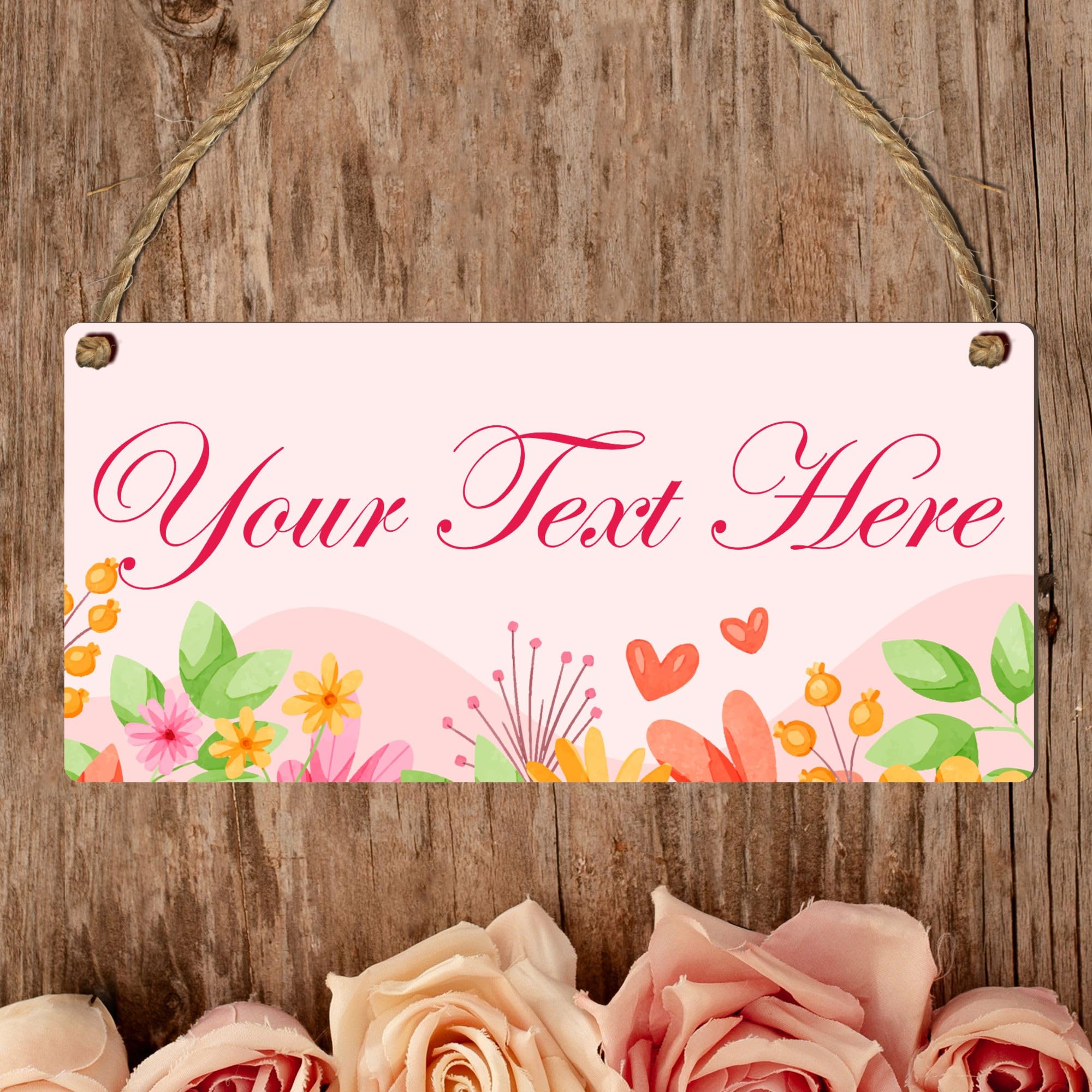 Personalised Floral & Nature-Themed Decorative Hanging Plaque – Custom Name & Message Sign for Home, Office, Garden Decor (Flowers & Hearts, Mdf Wood Indoor Use Only)