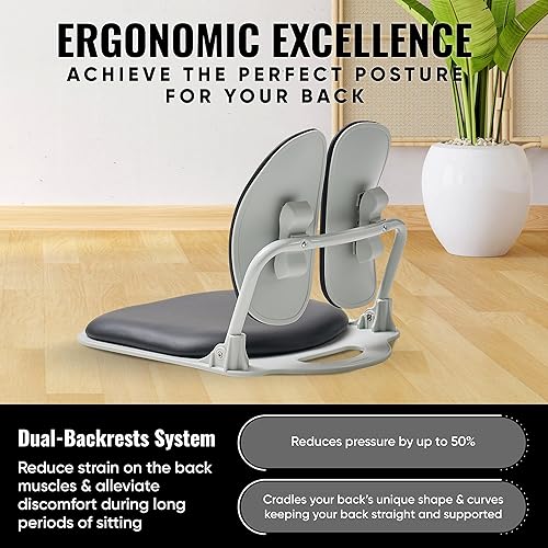 Miniatura 3 de Hecho en Corea Silla de Piso Ergonómica con Doble Respaldo y Soporte de Espalda - Silla para Meditación, Juegos, Lectura para Adultos, Plegable