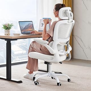 TRALT Office Chair Ergonomic Desk Chair, 330 LBS Home Mesh Office Desk Chairs with Wheels, Comfortable Gaming Chair, High Back Office Chair for Long Hours (White White) - Amazon product rated Grade A