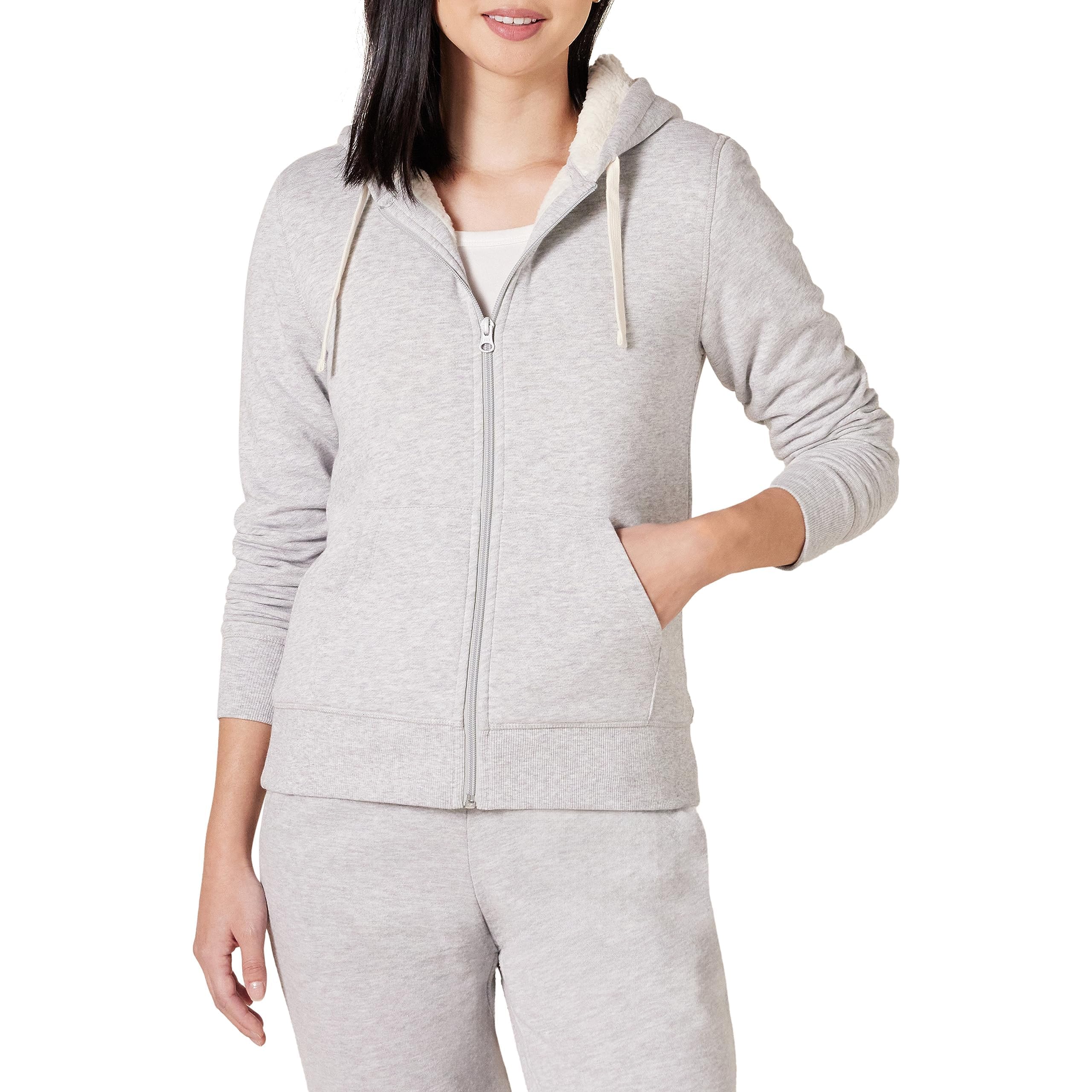 Amazon Essentials Giacca con Cappuccio a Cerniera Intera in Pile Foderata in Sherpa (Taglie Forti Disponibili) Donna