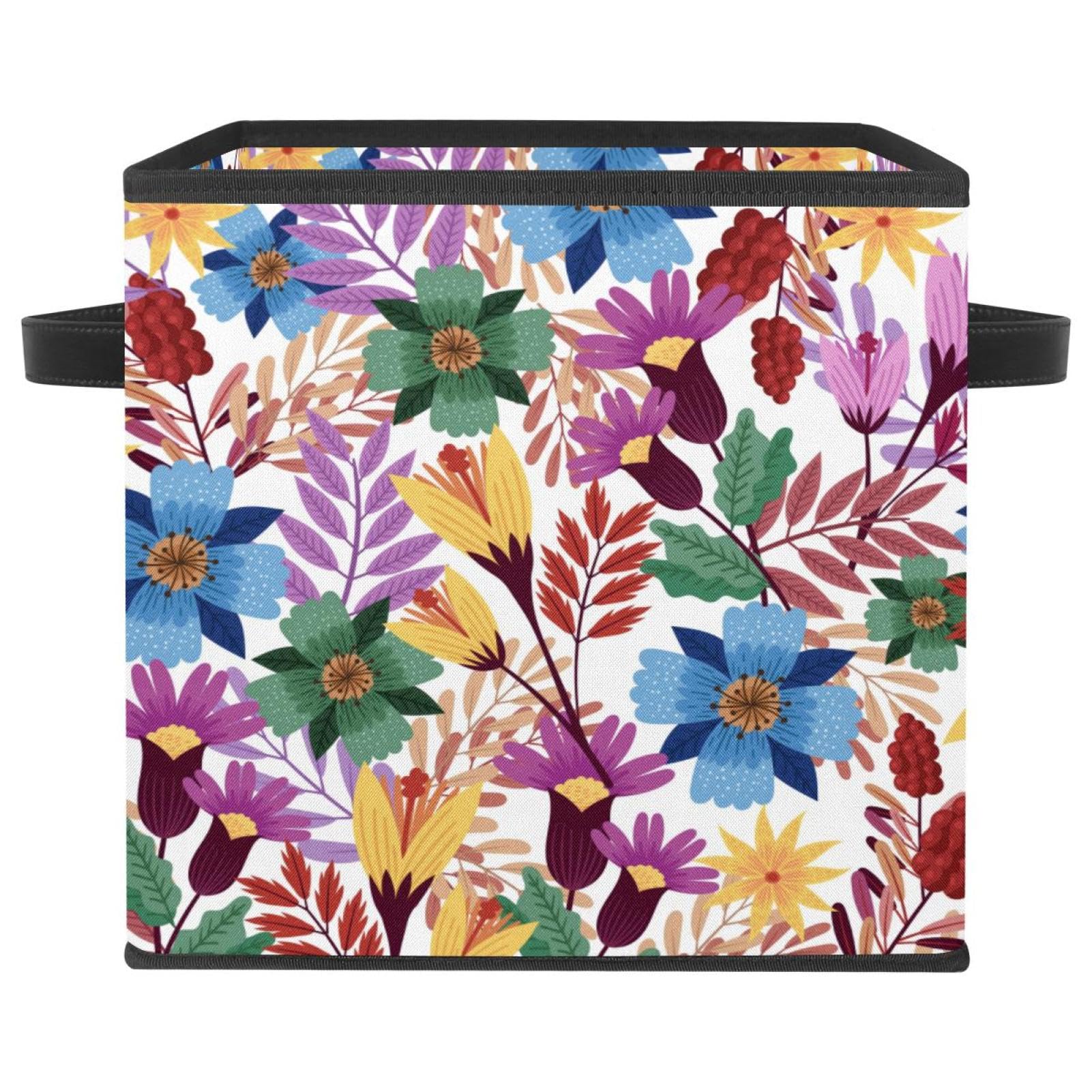 Boîte de rangement pliable motif floral en tissu cube de 30cm pour organiser les vêtements