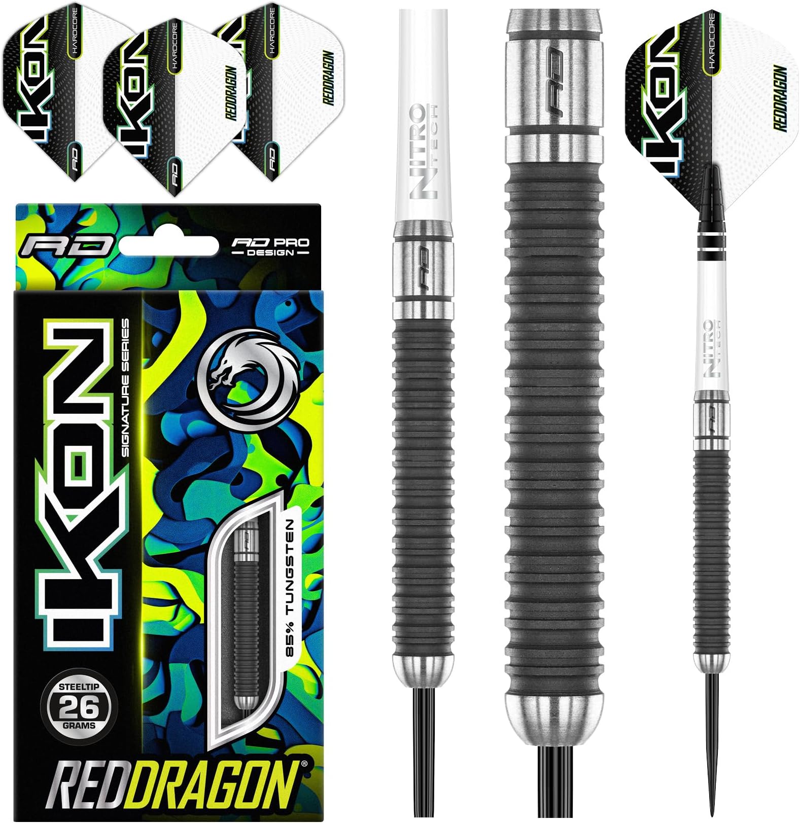 RED DRAGONIkon Signature Series Professional Tungsten Steeltip Darts Set with Flights and Stems