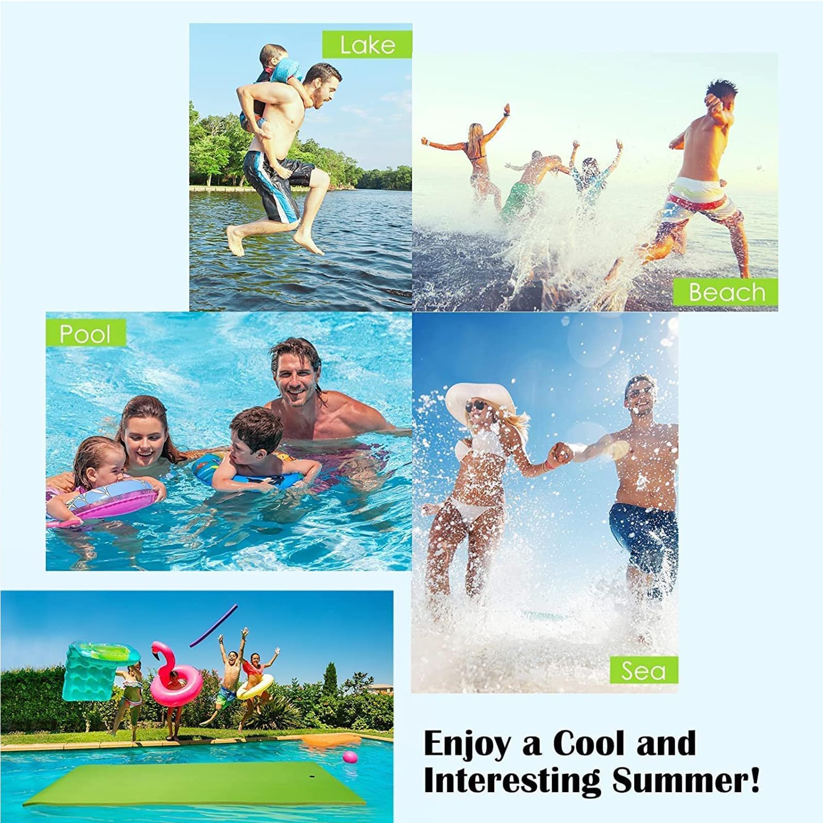 Tappetino galleggiante ad acqua, tappetino galleggiante in schiuma Xpe, che sale sul giocoso tappeto magico, adatto per adulti e bambini Intrattenimento per sport acquatici