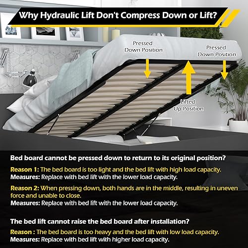 Miniatura 4 de Dyna-Living Mecanismo de elevación de cama de 4.6 pies, capacidad de carga de 264.6 lbs/264.5 libras, resorte de gas neumático para almacenamiento