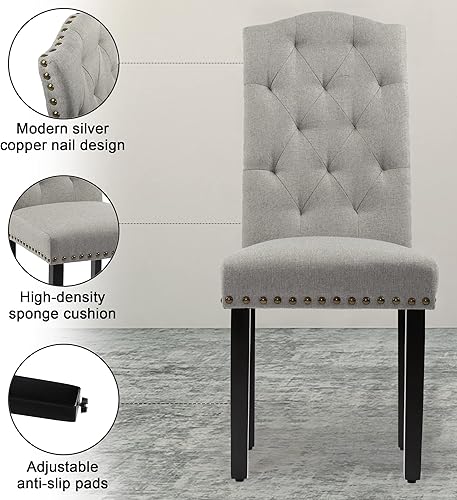 Miniatura 6 de DAGONHIL Juego de 2 sillas de comedor tapizadas, sillas de cocina sin brazos con patas de madera maciza negras para el hogar, cocina, sala de estar