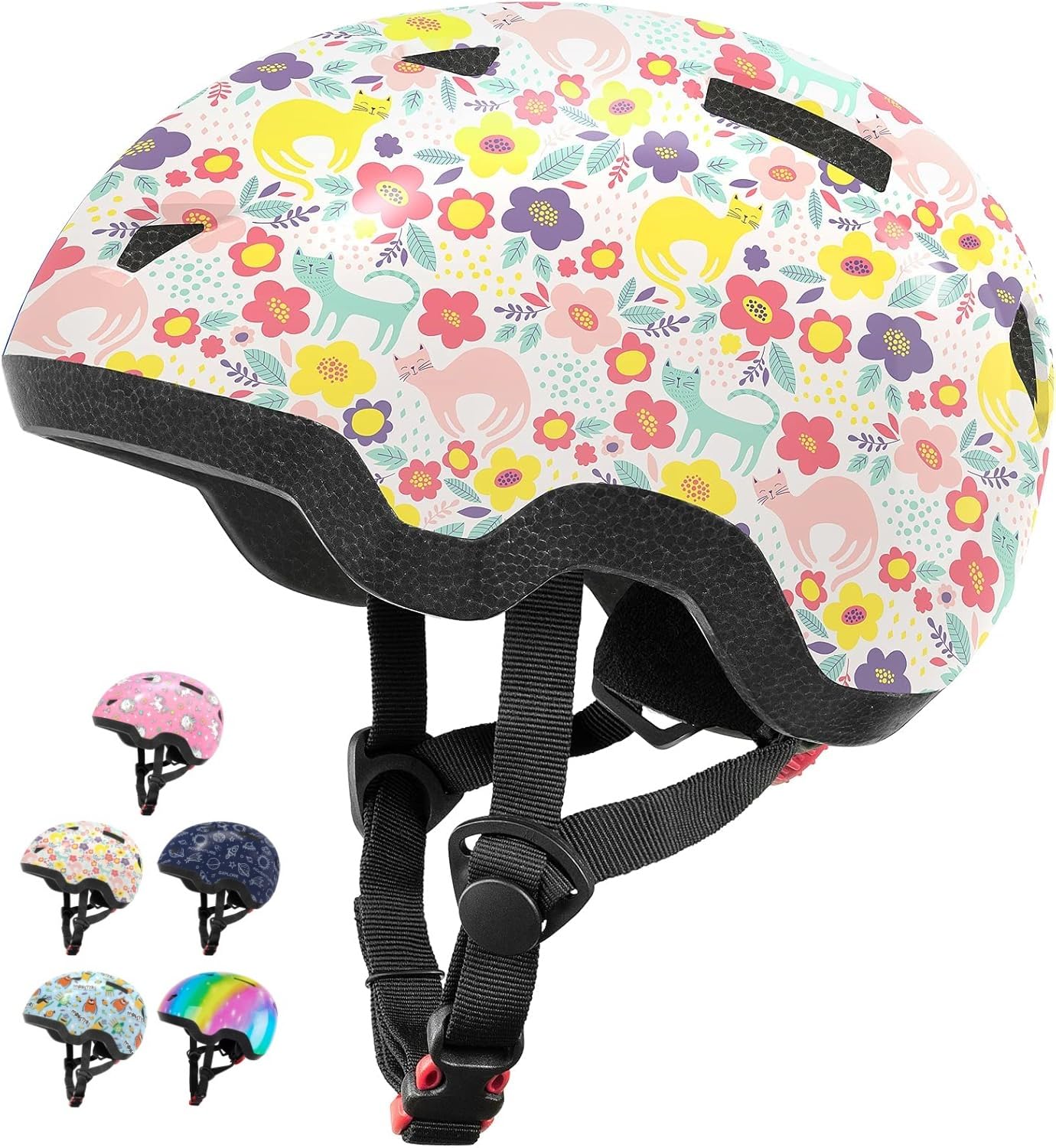 Lyefancy Kids Helmet for 1-8 Years Old, Toddler Helmet for Infant Baby, Printed Character Kids Bike Helmet for Boys Gilrs, Children Helmets for Cycling Scooter Skateboard Skating(Flower, XS(46-50cm))