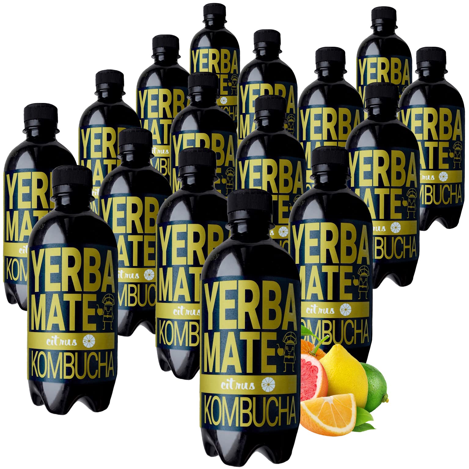 Yerba Mate Kombucha Tee Zitrus 400 ml Pilz Drink | 100% Natürliches Fermentiertes Tee Getränk – Probier 16 Flaschen 400 ml | Grüner Tee mit Lebender Kombucha-Kultur