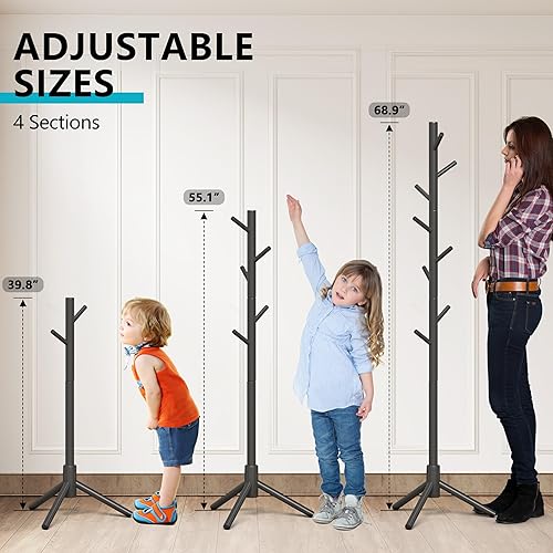 Miniatura 5 de Z&L HOUSE Perchero independiente, árbol de madera maciza natural pura, 8 ganchos y altura ajustable, se utiliza en el dormitorio, sala de estar,