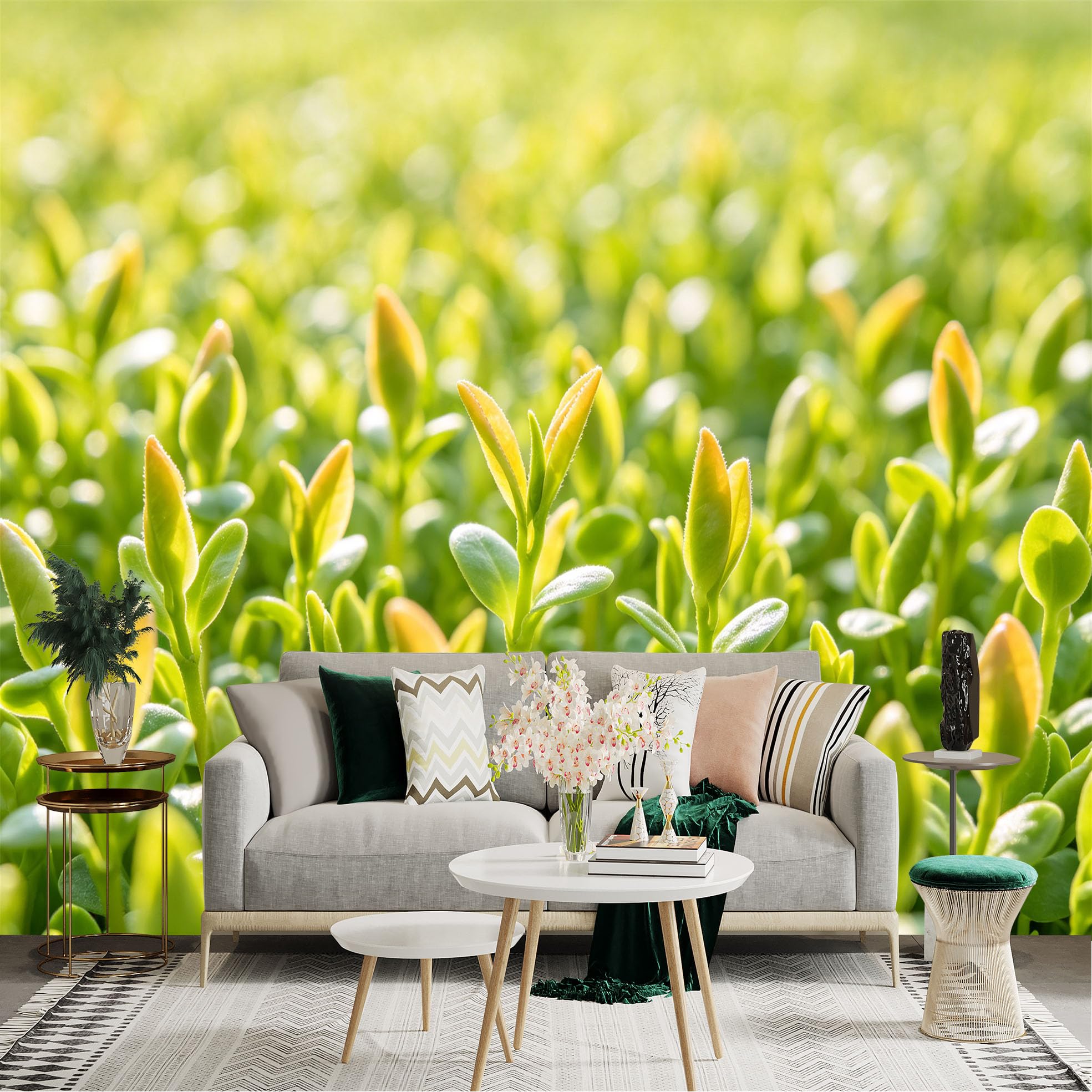 Lnzczhyre Dbh260521443 Custom Size Wall Sticker Mural， Fresh Green Sprouts， Spring Leaves， Nature Botanical Scene， For Wall Decoration， Peelandstick Wall Decals.