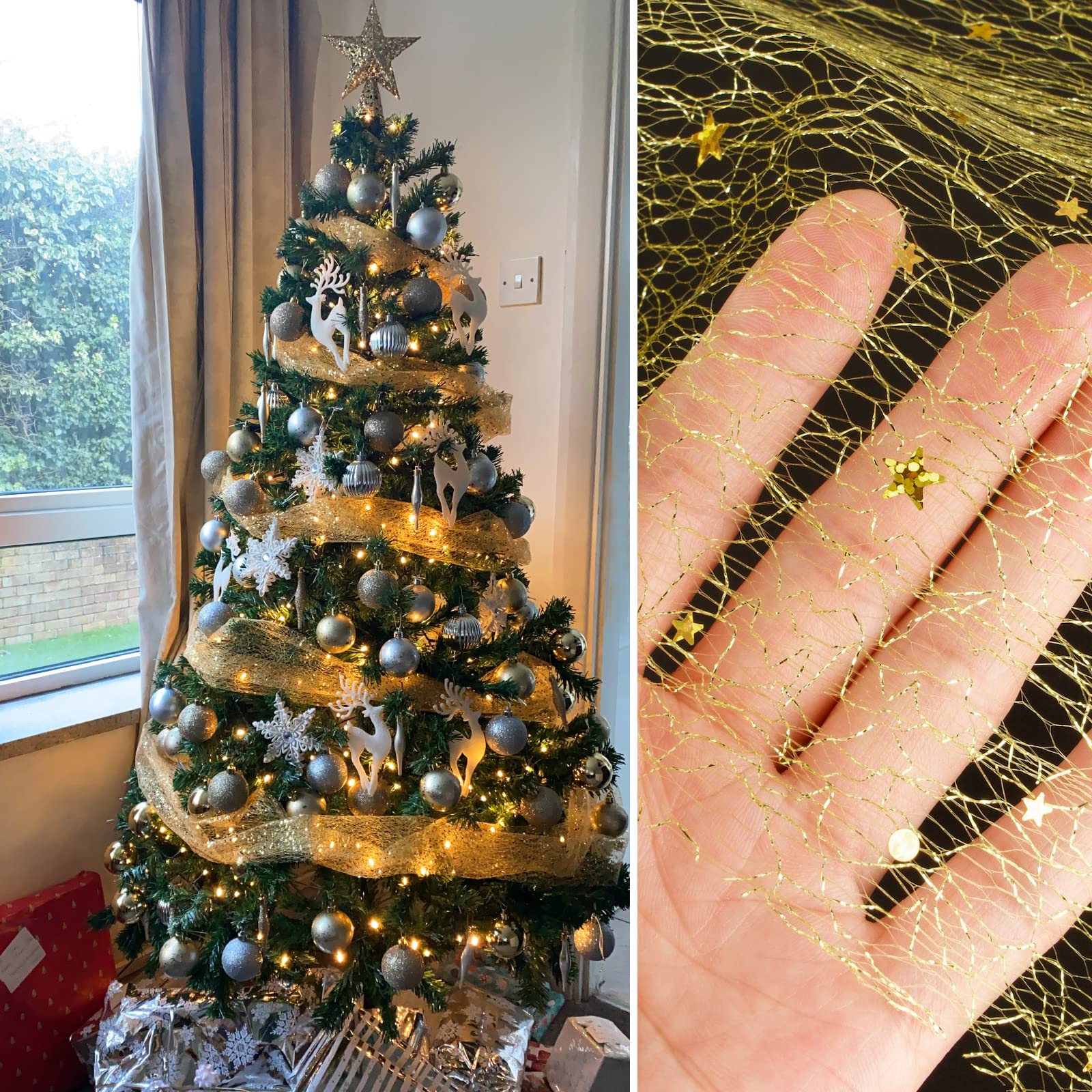 SHAYUAN Glitzer-Tüllstoff Mit Sternen & Mond - 137cm X 8m DIY Dekostoff