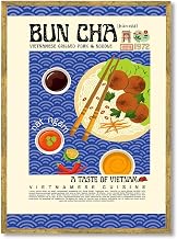 Bun Cha Vietnamese Food Poster Canvas Print Art Print Vintage Wall Art Painting Pictures Trendy Home Decor Decoration for Living Room Kitchen. (Wood Framed,12L x 16W)
