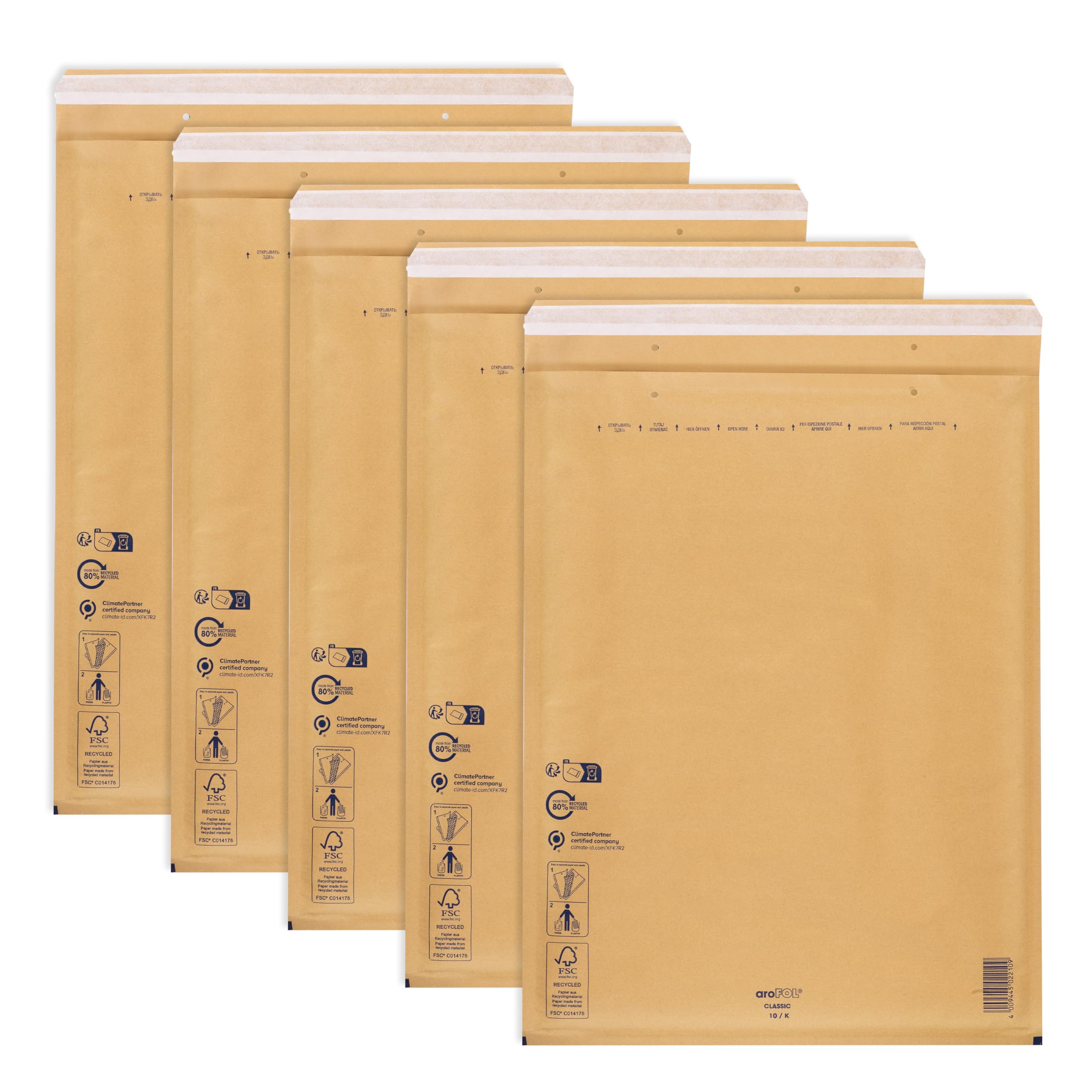 ÖKI Padded Envelopes with Adhesive Strips, Pack of 5, A3 Padded Envelopes, Brown