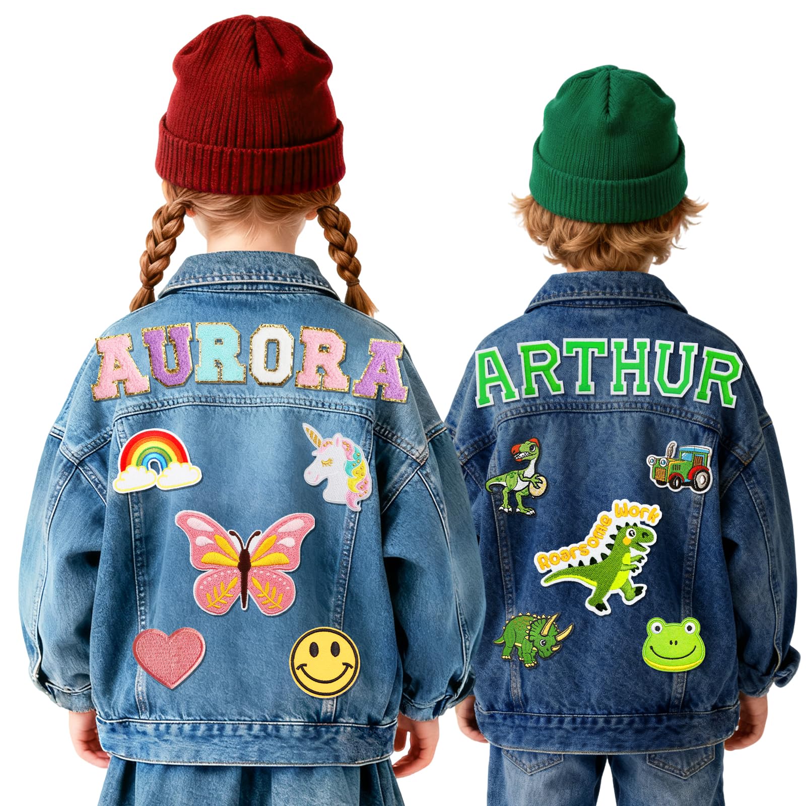 SCZQOVR Personalized Kids Denim Jackets with Name Patches, Custom Boys Girls Jean Jackets for Ages 1-14, Stylish Outerwear for Children