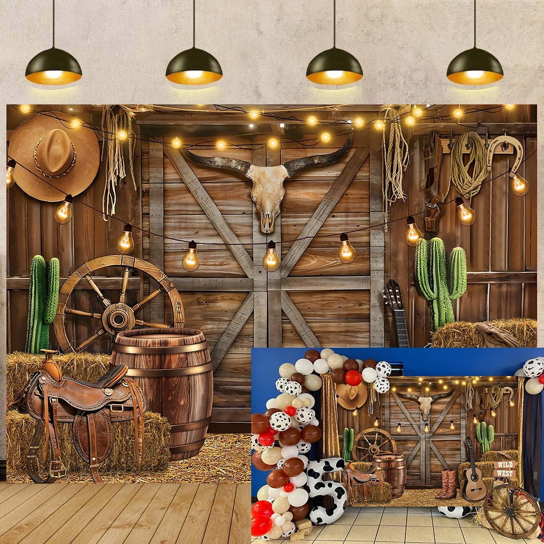 Western-Cowboy-Fotohintergrund - 1,8x1,2 M, Polyester, Für Partys & Fotoshootings