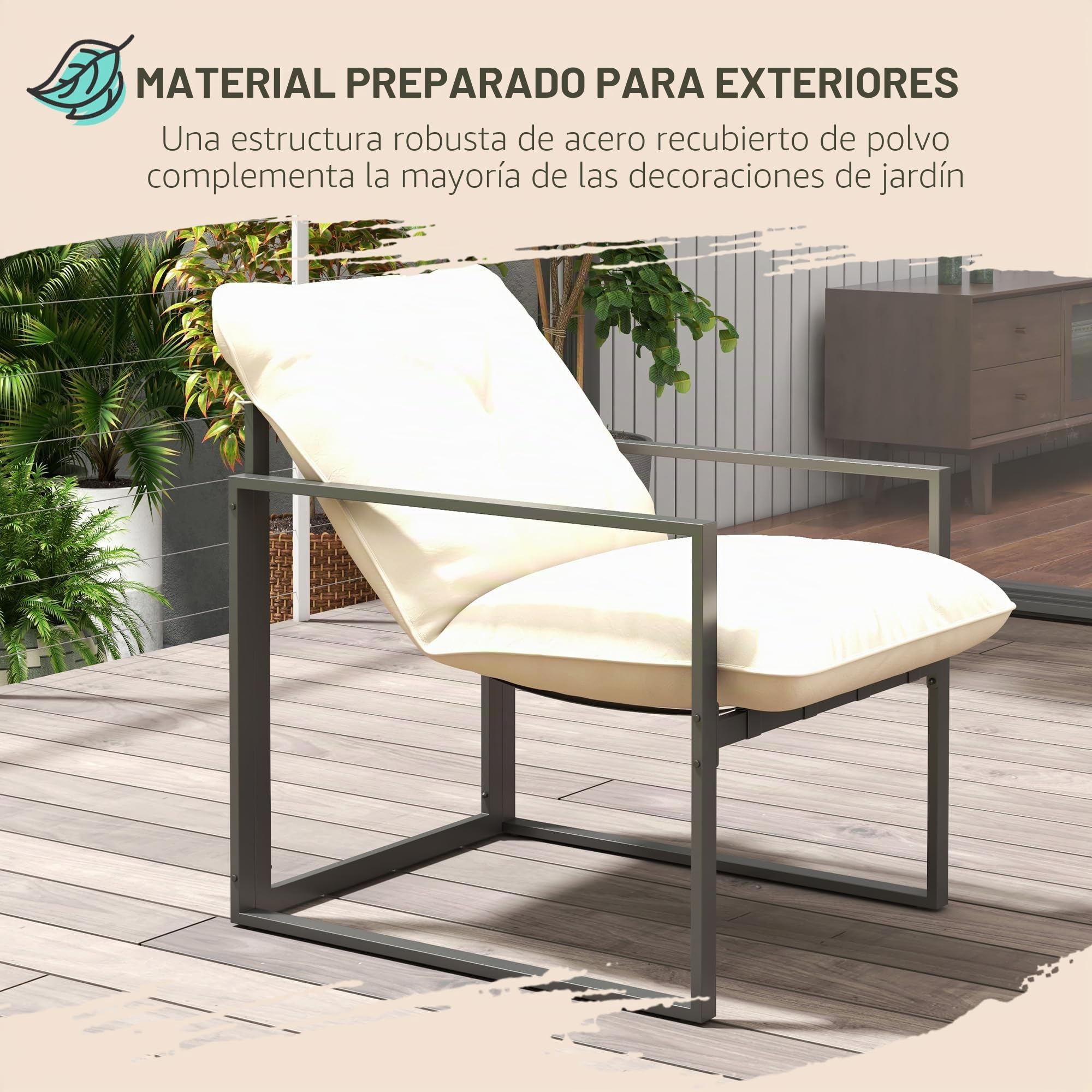 Outsunny 4 Piezas Juego de Terraza con Mesa de Vidrio Templado Beige