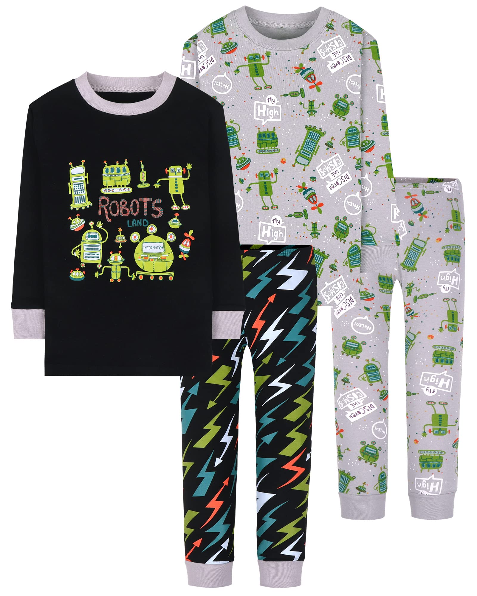 DAUGHTER QUEEN Boys Pajamas 4 Pieces Long Set 100% Cotton Sleepwear Size 18 Months-12 Years