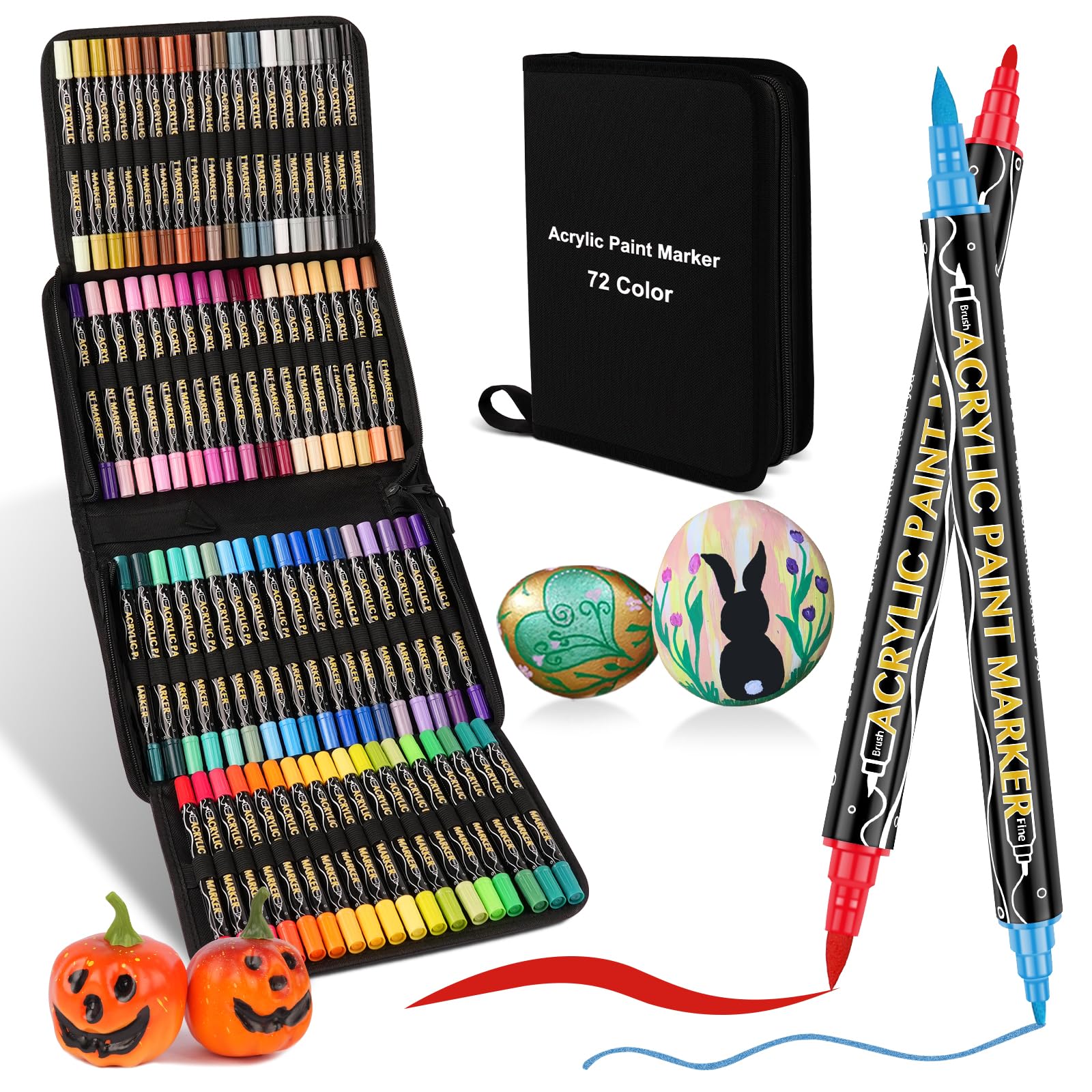 colpart Acrylstifte für Steine wasserfest-72Bagtype-ostereier zum bemalen Doppelendige Acrylic PaintPermanent Marker Stift Für Kunststoff Glas Holz Keramik Metall Reifen Leinwand.