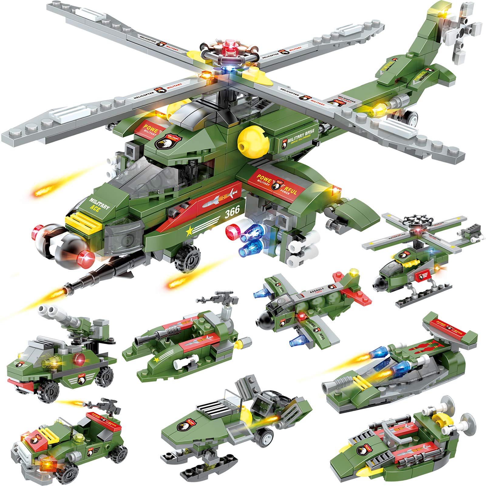 Buy Army Combat Helicopter Building Toy, City Helicopter Building Blocks Sets with Vehicle, Tank