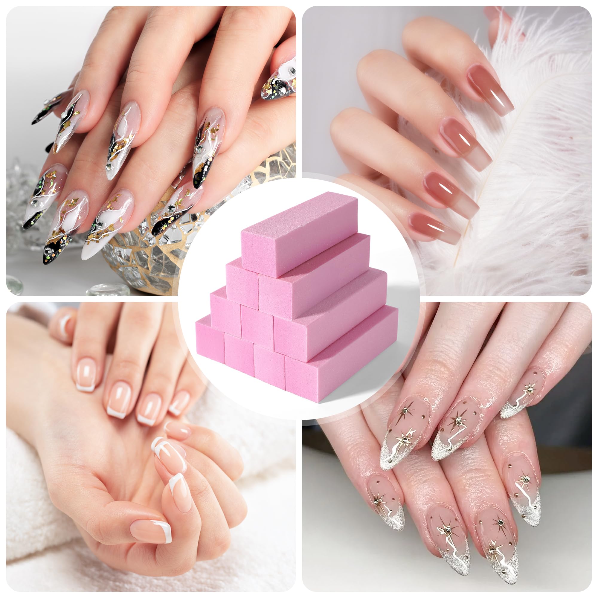 Set di 10 blocchi leviganti per unghie, lima levigante professionale per unghie in acrilico o gel naturale, 4 lati lavabili per manicure – Rosa