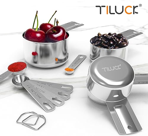 Miniatura 6 de TILUCK Juego de tazas y cucharas medidoras de acero inoxidable, cuchara de café, utensilios de cocina para cocinar y hornear, juego de