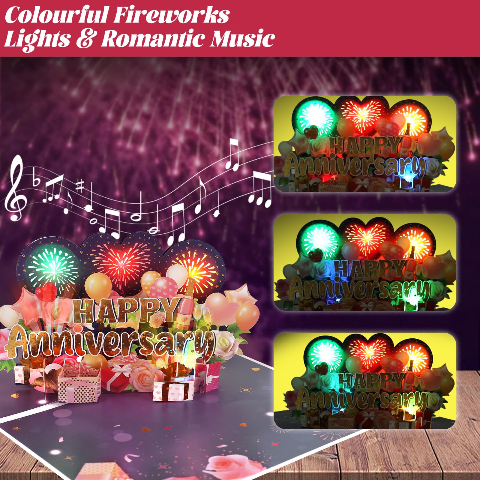 Amazon.com: Ecloverlife Anniversary Card with Colorful Lights and