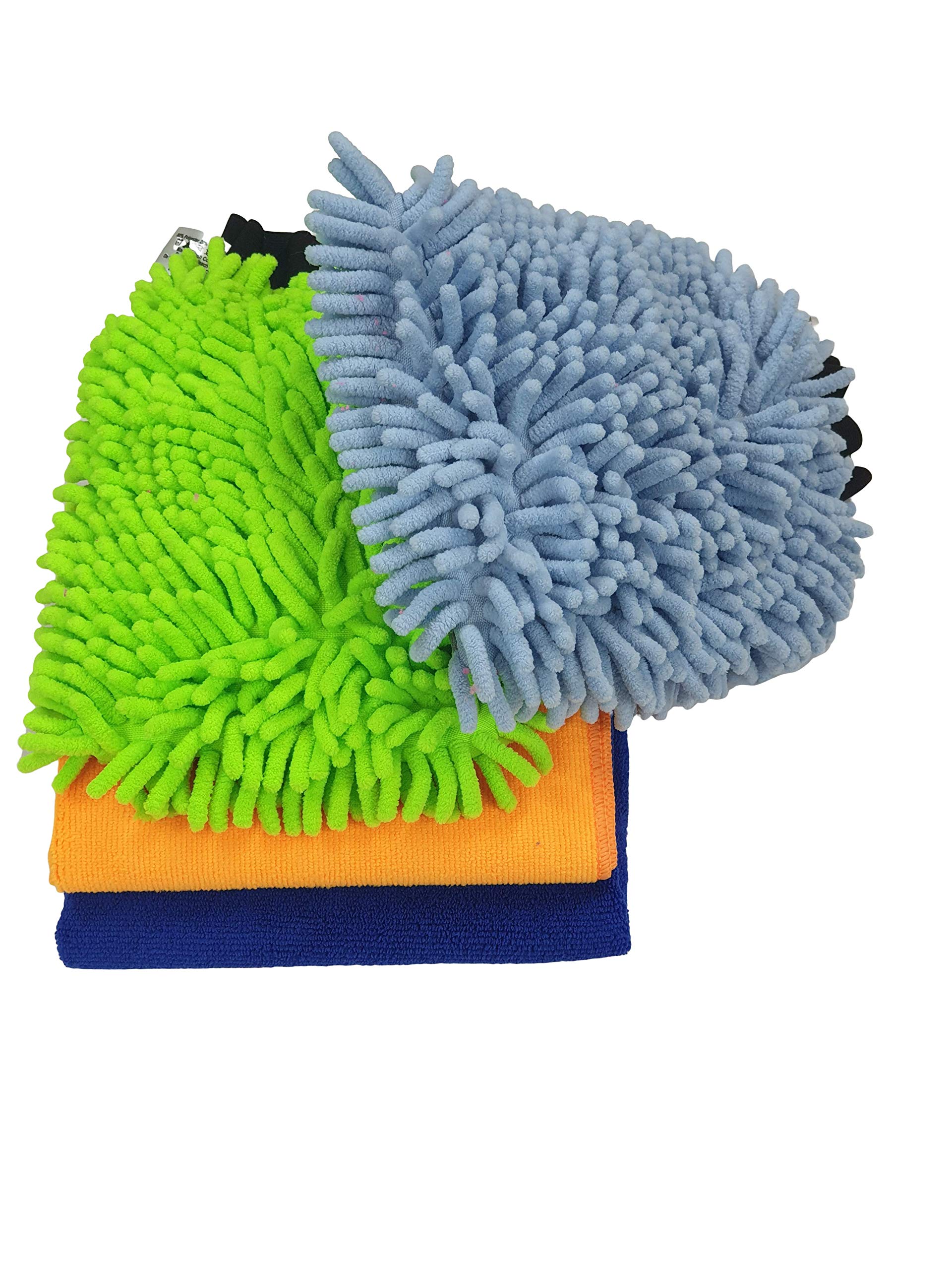 SOFTSPUNSOFTSPUN Microfiber Chenille & Single-Side Gloves 1700 GSM with Towel 340 GSM, 4 Piece Combo Multicolour, Multi-Purpose Super Absorbent and Perfect Wash Clean with Lint-Scratch Free Car, Dusting!