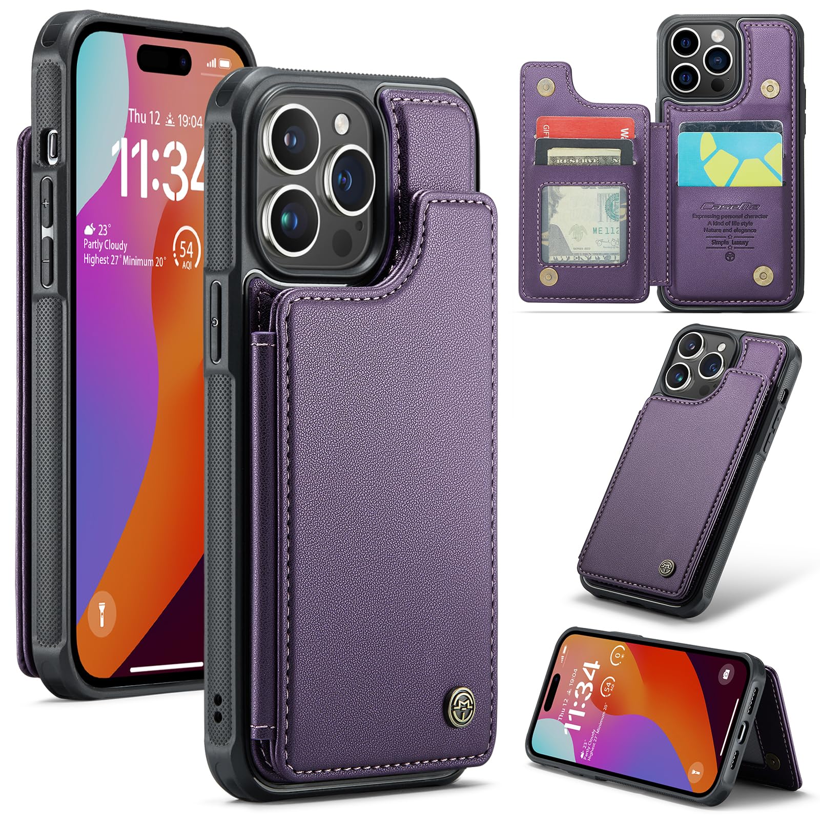 Kowauri for iPhone 15 Pro Case with Card Holder,PU Leather Wallet Case for Women Men with RFID Blocking Card Slot Magnetic Closure Shockproof Protective Phone Cover for iPhone 15 Pro (6.1 inch),Purple