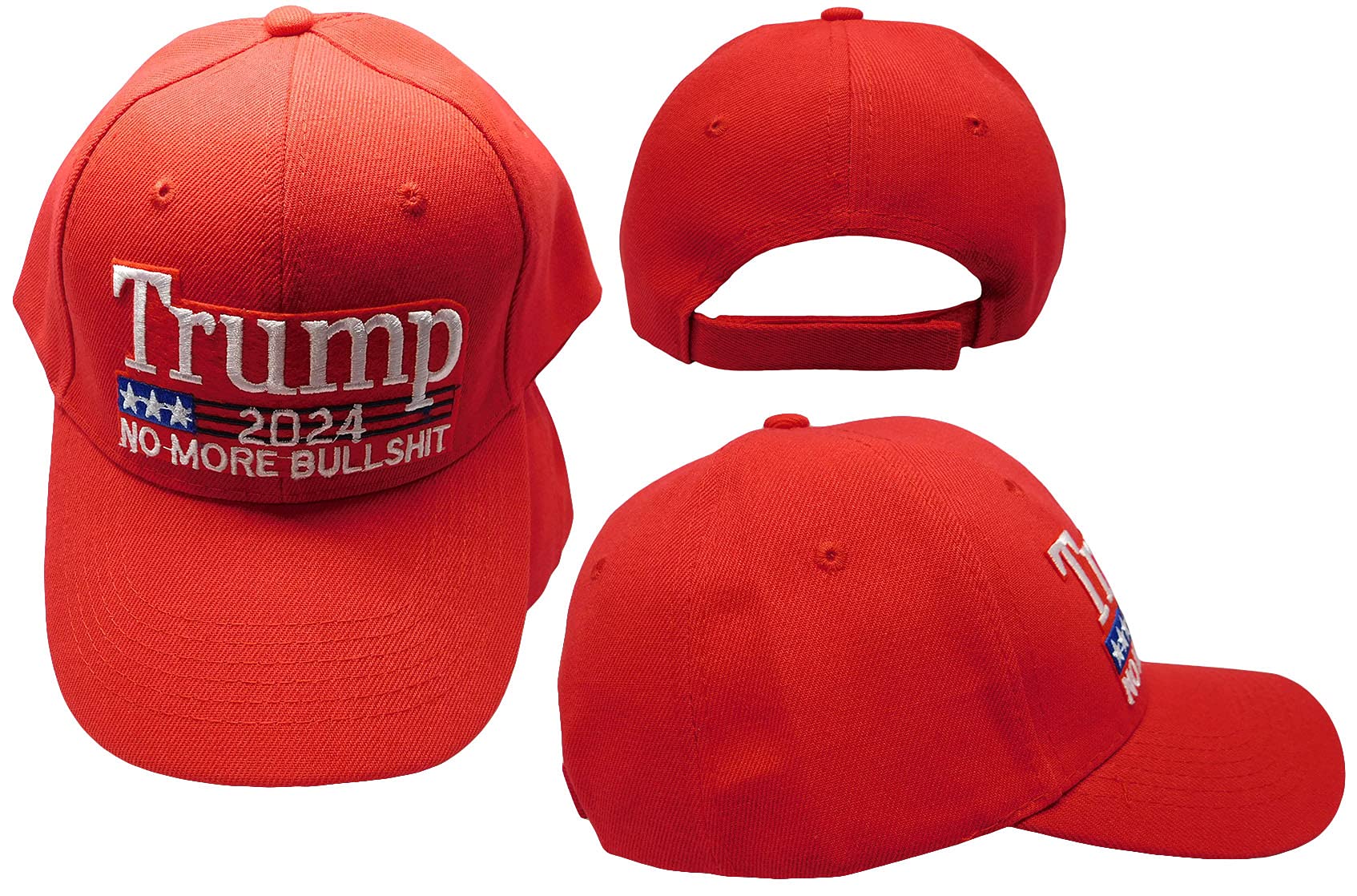 Trade WindsTrump 2024 No More BS Bullsh*t Red Adjustable Embroidered Cap Hat, Multi, 7 3/4