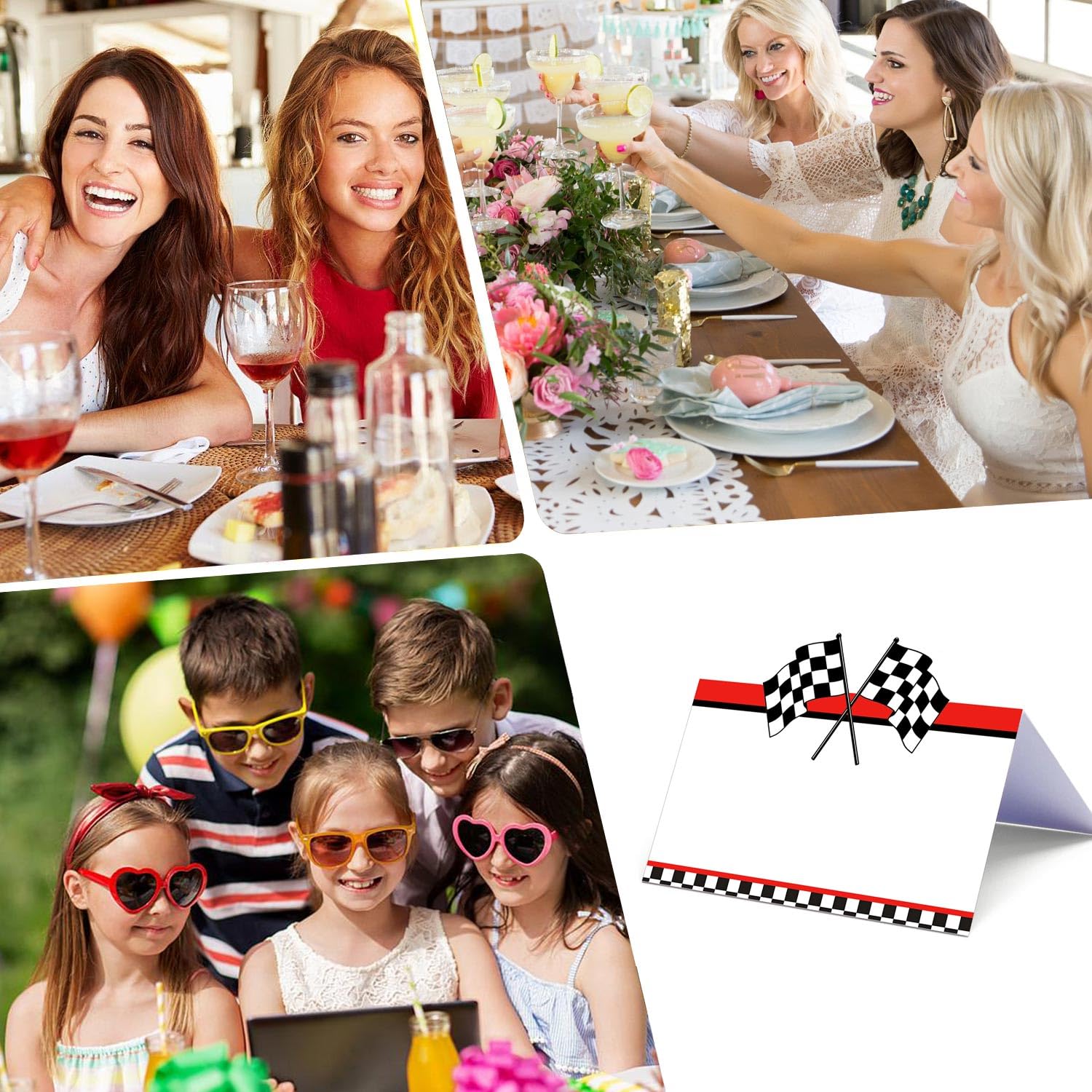Well Tile Racing Car Theme Table Cards (25 Pack, White) - 3.5" x 2" (Folded), 3.5" x 4" (Expanded) - Image 4